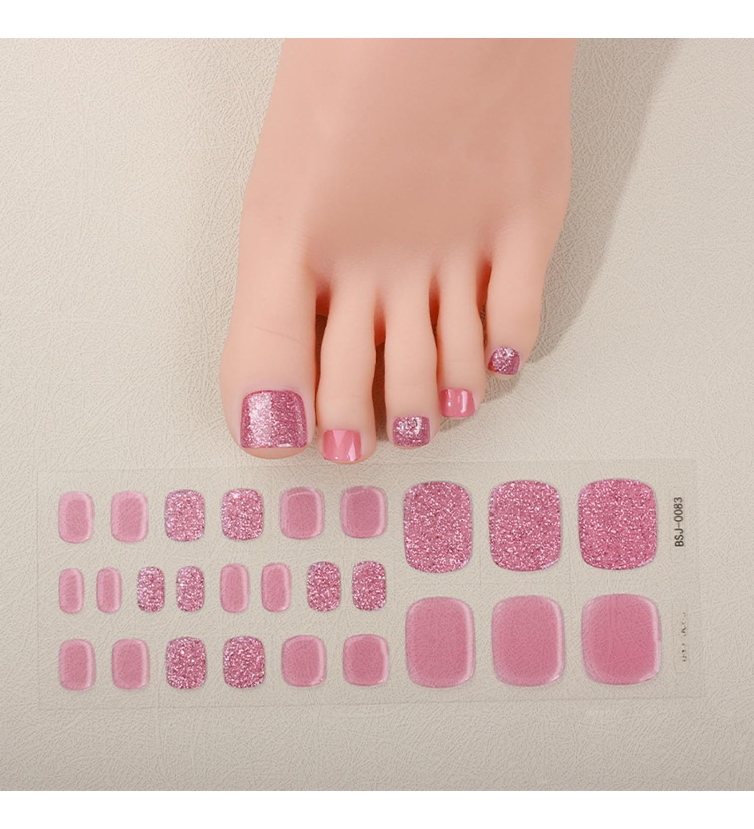 Gel Nail Stickers Semi Cured Gel Nails - Stickers Nail Wraps Soft Self-Adhesive - Semi Cured Gel Nail Wraps Gel Nail Stickers - Glossy & Long Lasting Gel Nail Stickers Need UV Light (Pink Glitter)