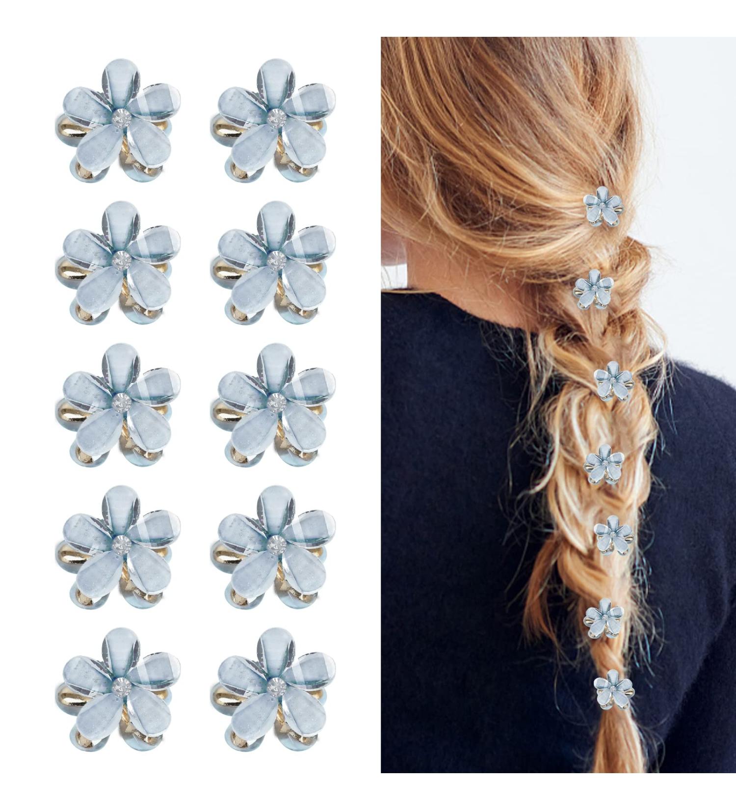 10 Mini Diamond Hair Clips - Small Flower Hair Jewelry for Women & Girls | Perfect for Parties Weddings & Everyday Style - Blue - Buy Online on GoSupps.com