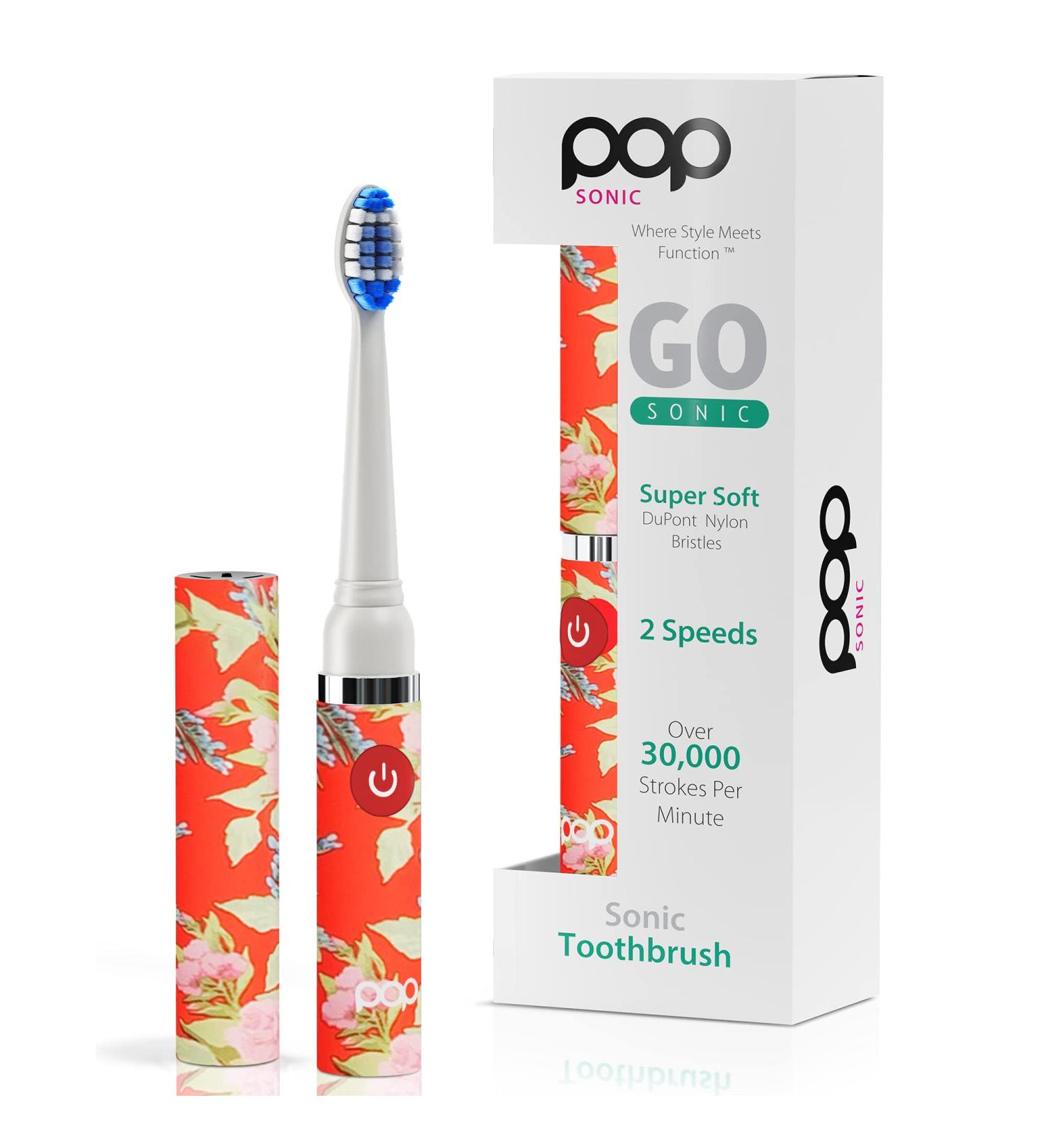 Shop Pop Sonic Electric Toothbrush - Red Floral Travel Brush for Kids | 2 Speed 15 000-30 000 Strokes/Minute | Buy Internationally Online - Buy Online on GoSupps.com
