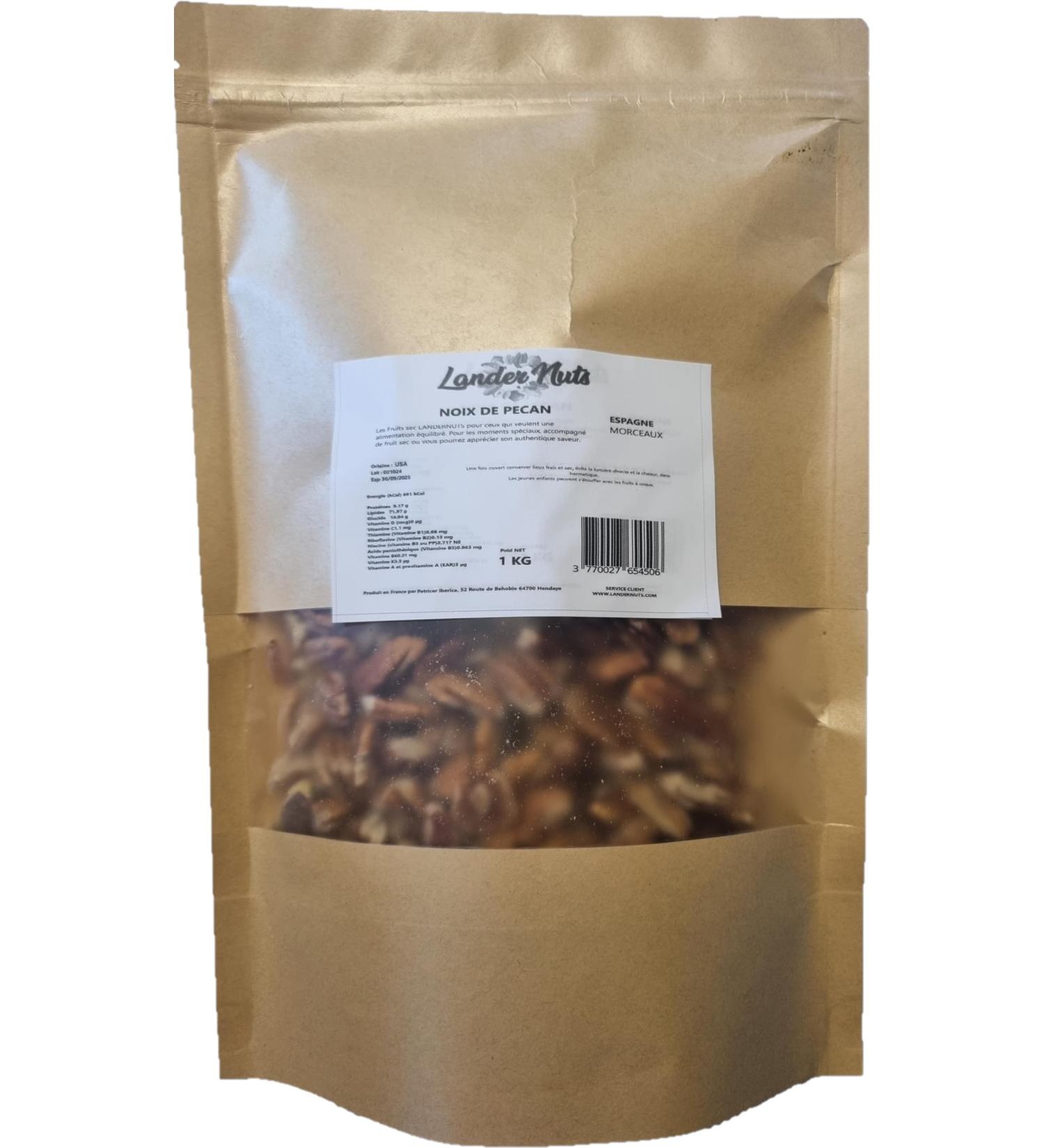 Pecan Nuts Natural Shelled in Pieces Origin Spain Landernuts 1kg - Buy Online on GoSupps.com