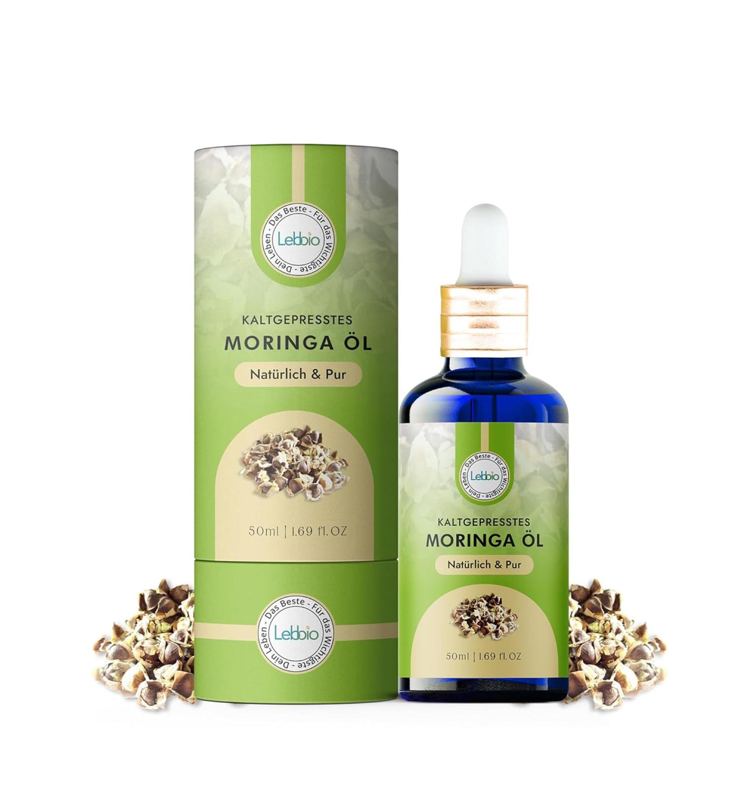 Lebbio Moringa Oil 100% Cold Pressed & Pure - Moringa Oleifera - First Pressure - Sun Mature Oleifera Seeds Vegan Skin Care Oil - Unrefined & Long Lasting  - Buy Online on GoSupps.com