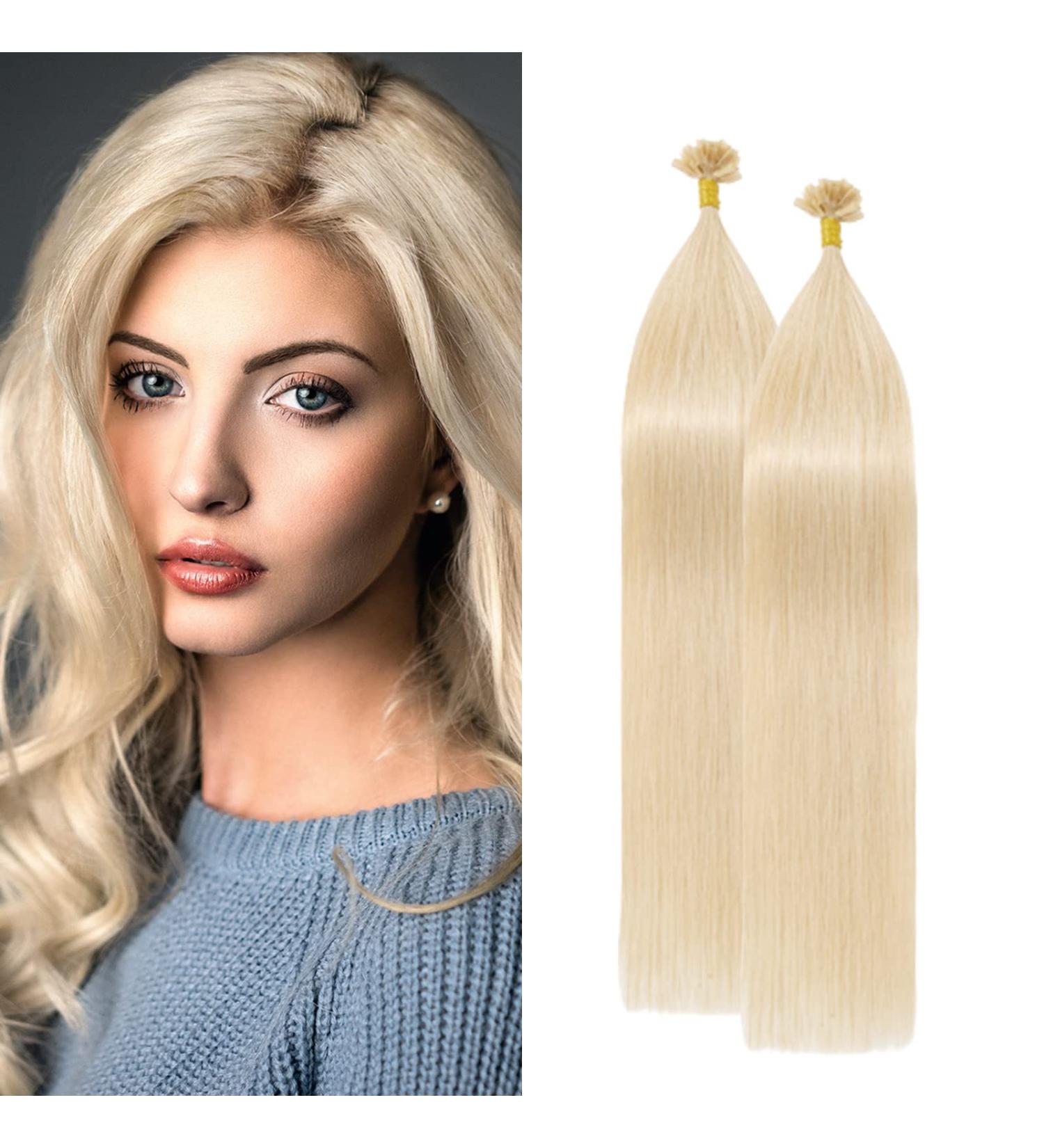 60cm Platinum Blonde Keratin U-Tip Hair Extensions - 100g Real Human Hair Bonding Extensions Smooth & Soft 7A Quality - Buy Online on GoSupps.com