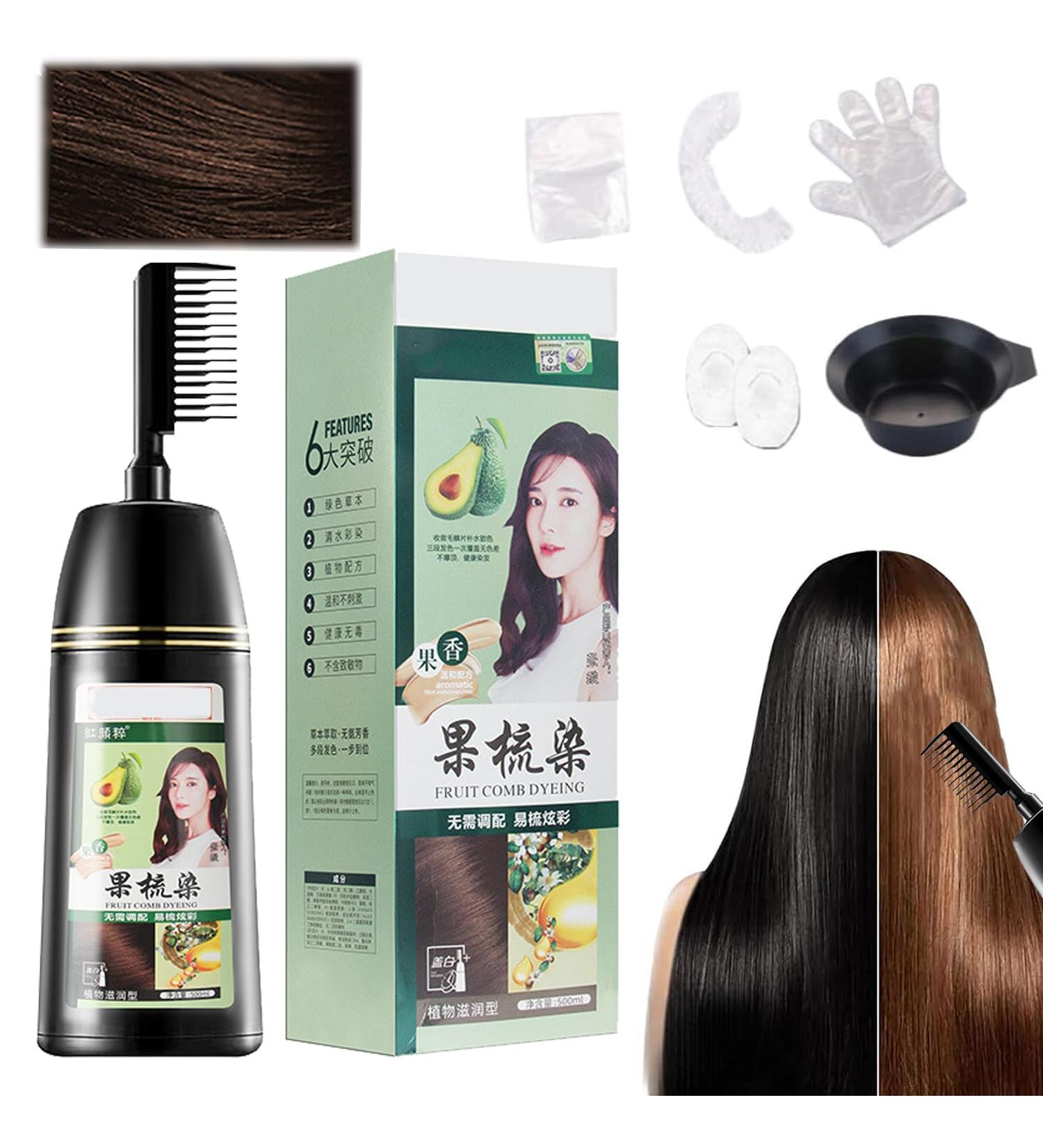 2 in 1 Floral Hair Dye with Comb Plant-Based Comb Hair Dye Fruit Essence Hair Dyeing Comb Plant Bubble Hair Dye Shampoo (Chestnut) - Buy Online on GoSupps.com