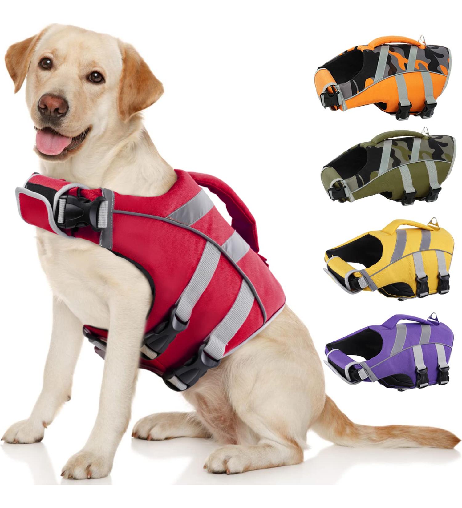 Kuoser Adjustable Dog Life Jacket with Reflective Stripes for Small, Medium, and Large Dogs - X-Large Red - Buy Online on GoSupps.com