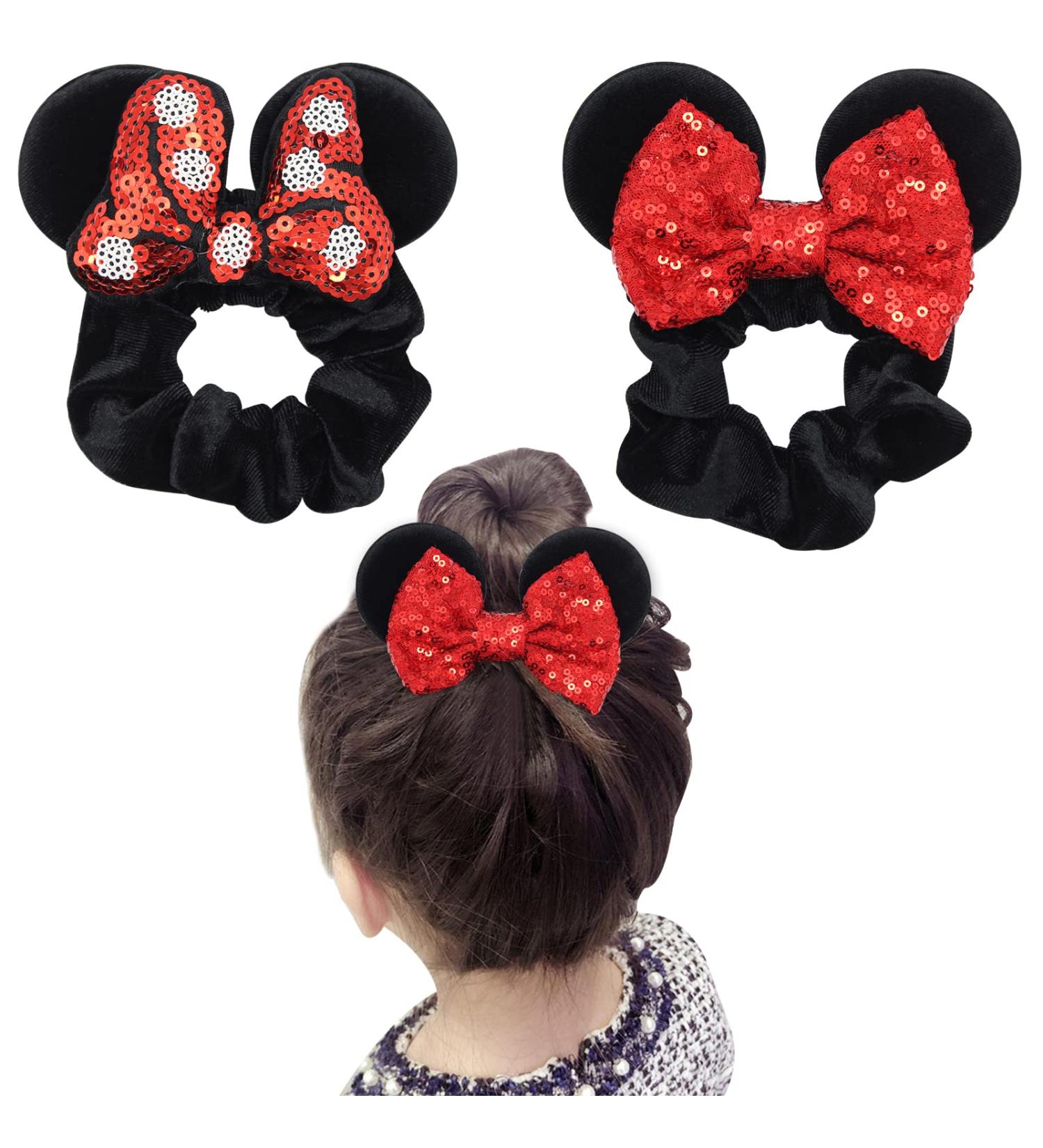 Mouse Ear Hair Scrunchies for Girls | Uooker Velvet Sequin Bow Hair Bands | Cute Elastic Hair Ties & Accessories for Birthday Parties & Cosplay - Buy Online on GoSupps.com