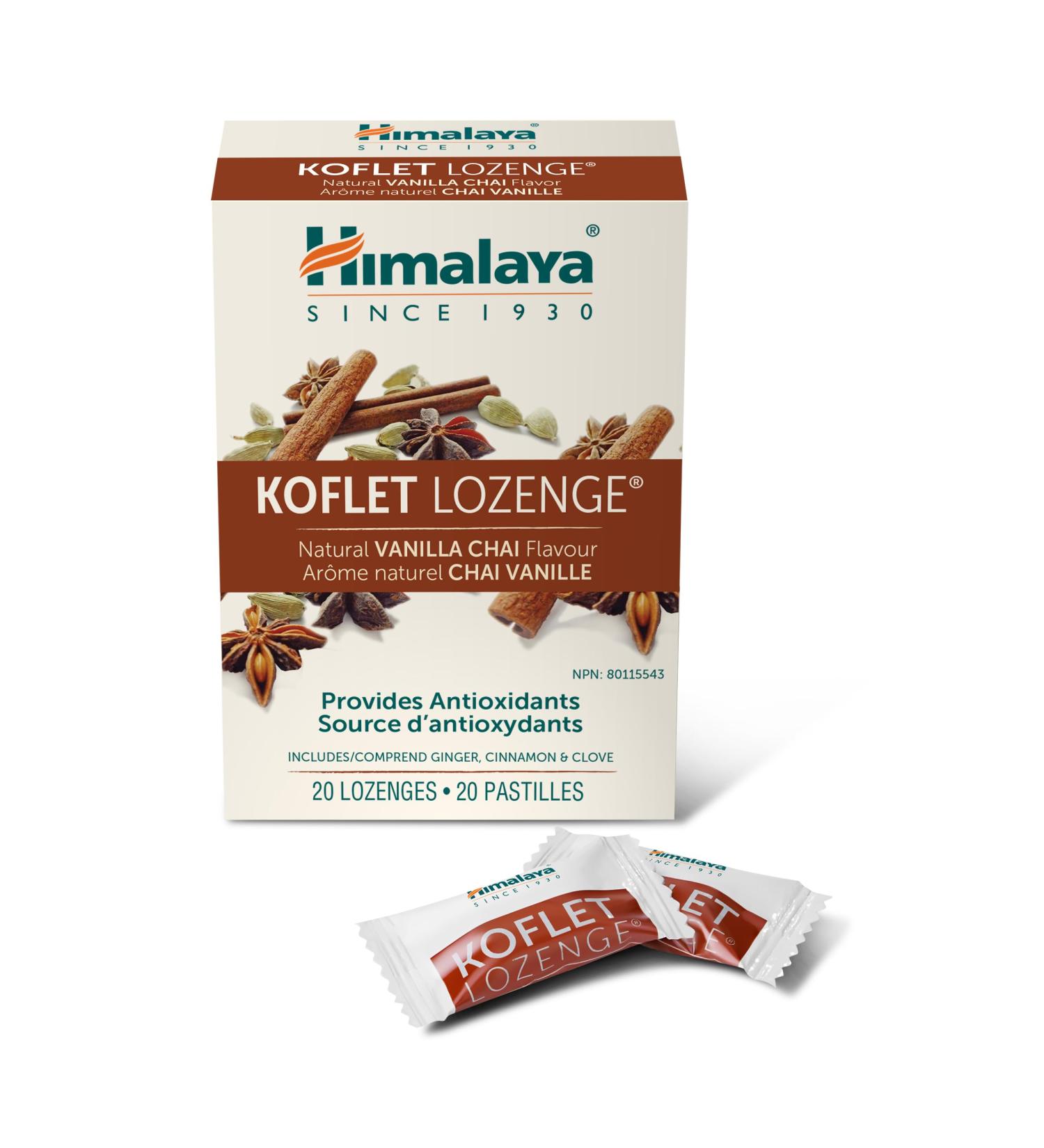 Himalaya Koflet Lozenges Vanilla Chai Flavor Provides Antioxidants Includes Ginger Cinnamon & Clove 20 Lozenges - Buy Online on GoSupps.com
