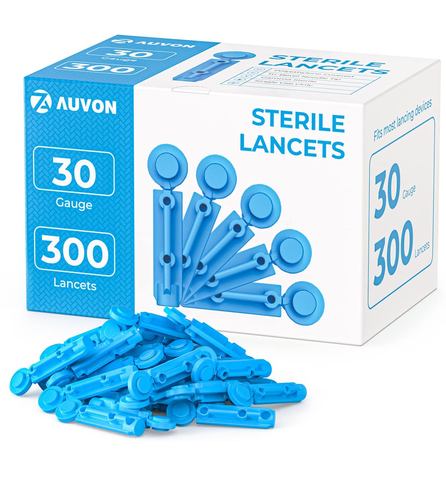 AUVON Blood Lancets 30 Gauge 300 Twist Top Diabetic Lancets - Less Pain Design - Fits Most Lancing Devices - Glucose Lancets for Blood Testing - Light Blue - Buy Online on GoSupps.com
