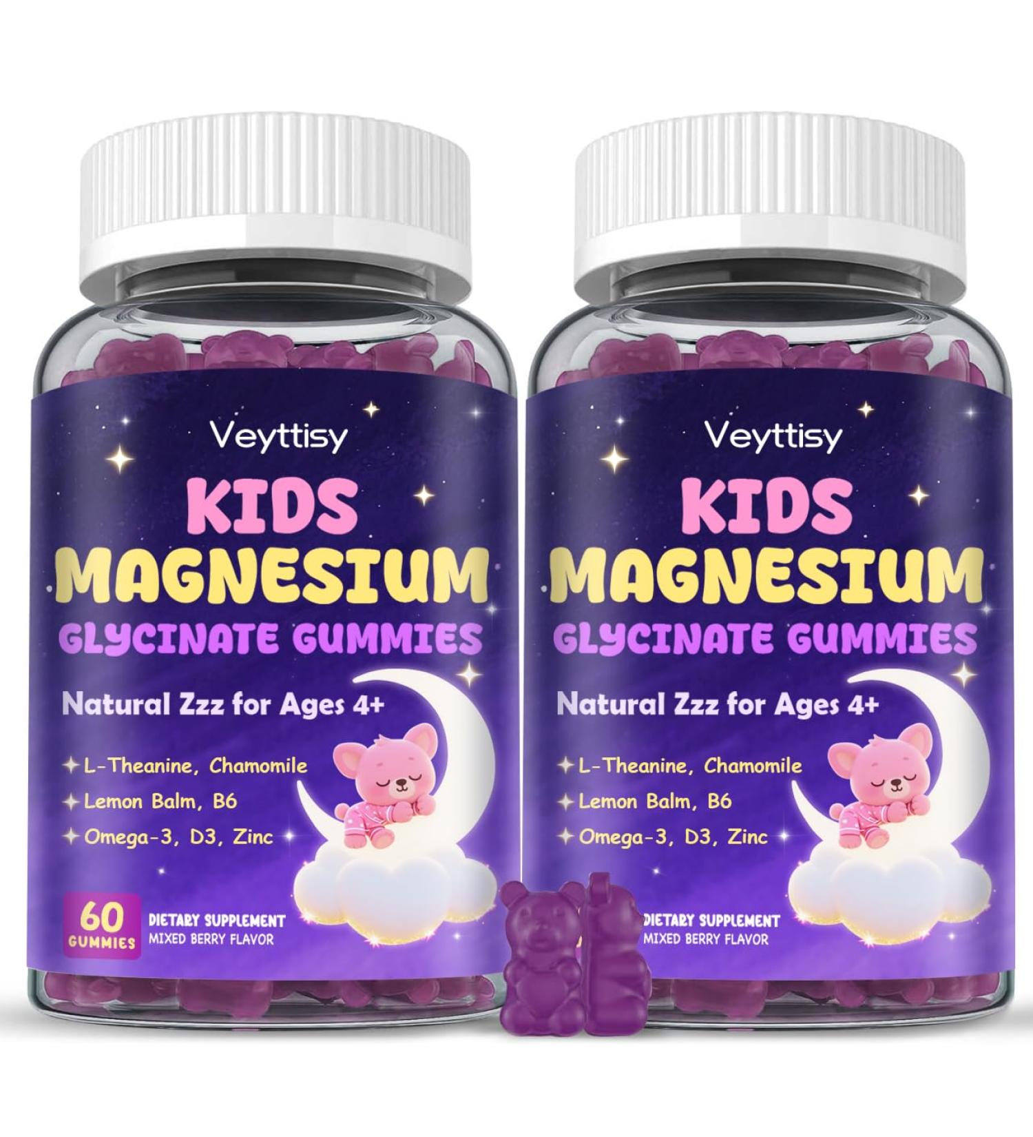 Magnesium Glycinate Gummies for Kids 4+: Sugar Free Magnesium Bisglycinate Gummy with Chamomile L-Theanine Lemon Balm B6 Omega 3 Zinc - Gluten Free Non-GMO Vegan Mixed Berry Flavor Mixed Berry 60 Count (Pack of 2) - Buy Online on GoSupps.com