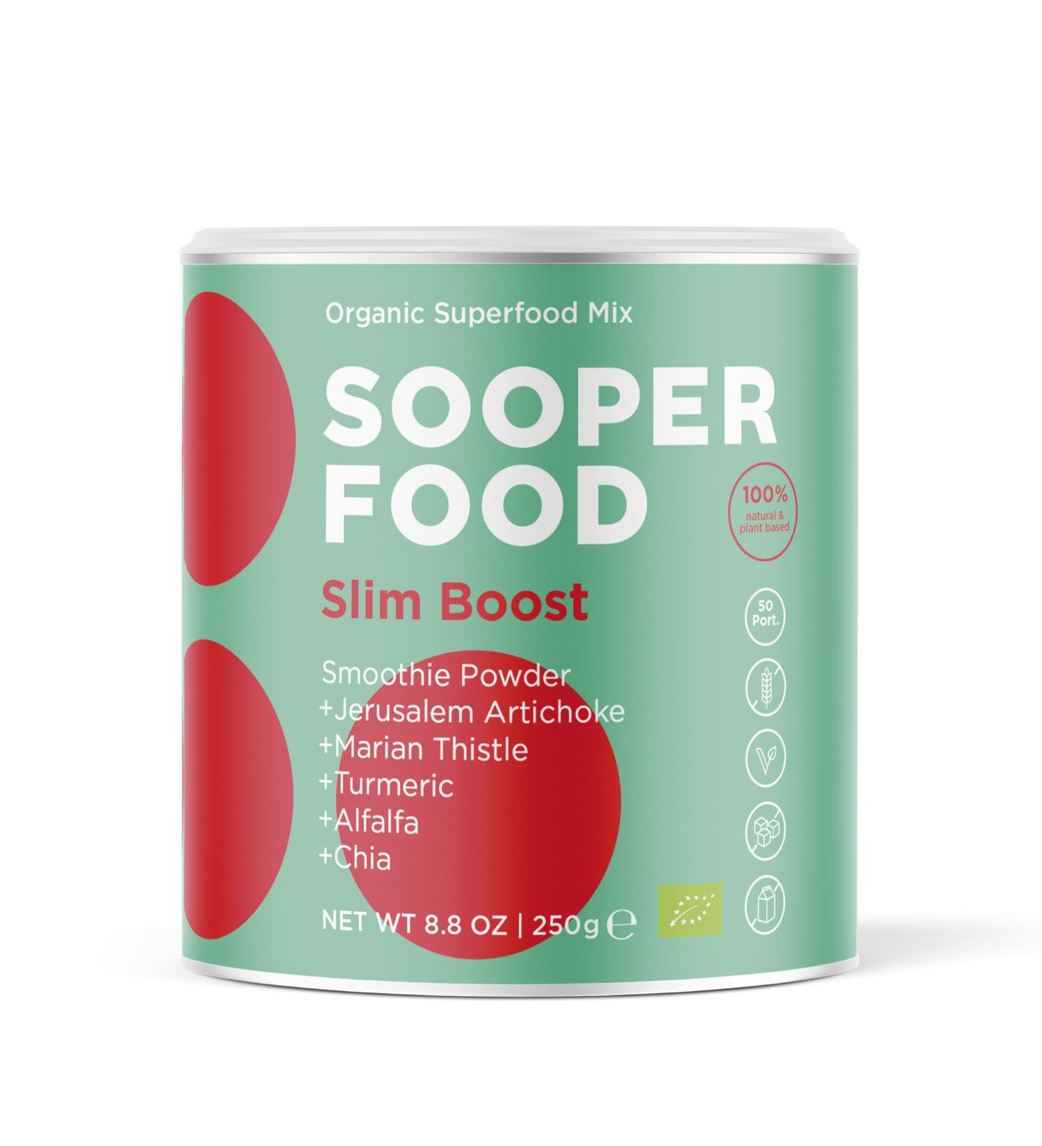 Sooper Food Slim Boost 250g - Bio Vegan Superfood Powder for Fast Saturation & Fat Burning - With Chia Psyllium Nettle - International Shipping Available - Buy Online on GoSupps.com