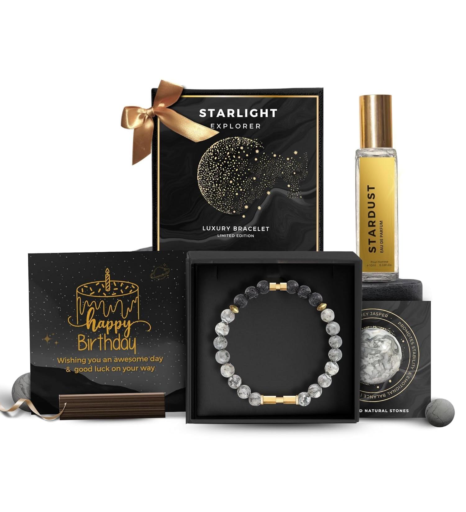5 Sen.ses Co. Luxury Starlight Bracelet Gift Set Combo for Men | Certified Natural Stone Metallic Bracelet with Long Lasting Luxurious Stardust Perfume | Personalised Card - Happy Birthday - Buy Online on GoSupps.com