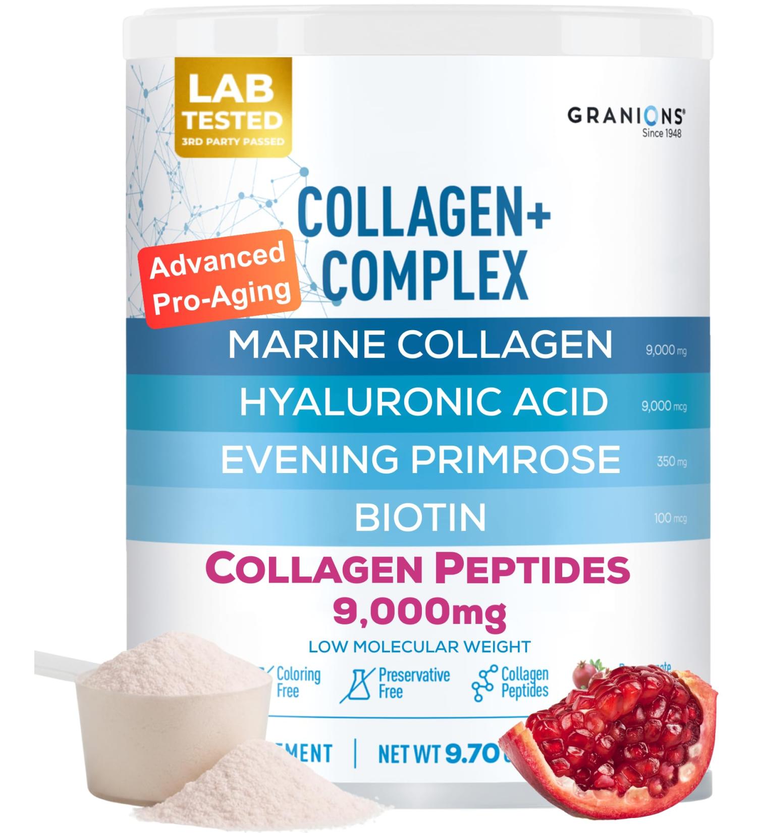 Marine Collagen Powder Supplement - Type I Hydrolyzed Marine Collagen Peptides Protein Biotin Hyaluronic Acid Vitamin C Vital Antioxidants - Skin Supplements for Women - Pomegranate 9.7oz Pomegranate 9.7 Ounce (Pack o  - Buy Online on GoSupps.com