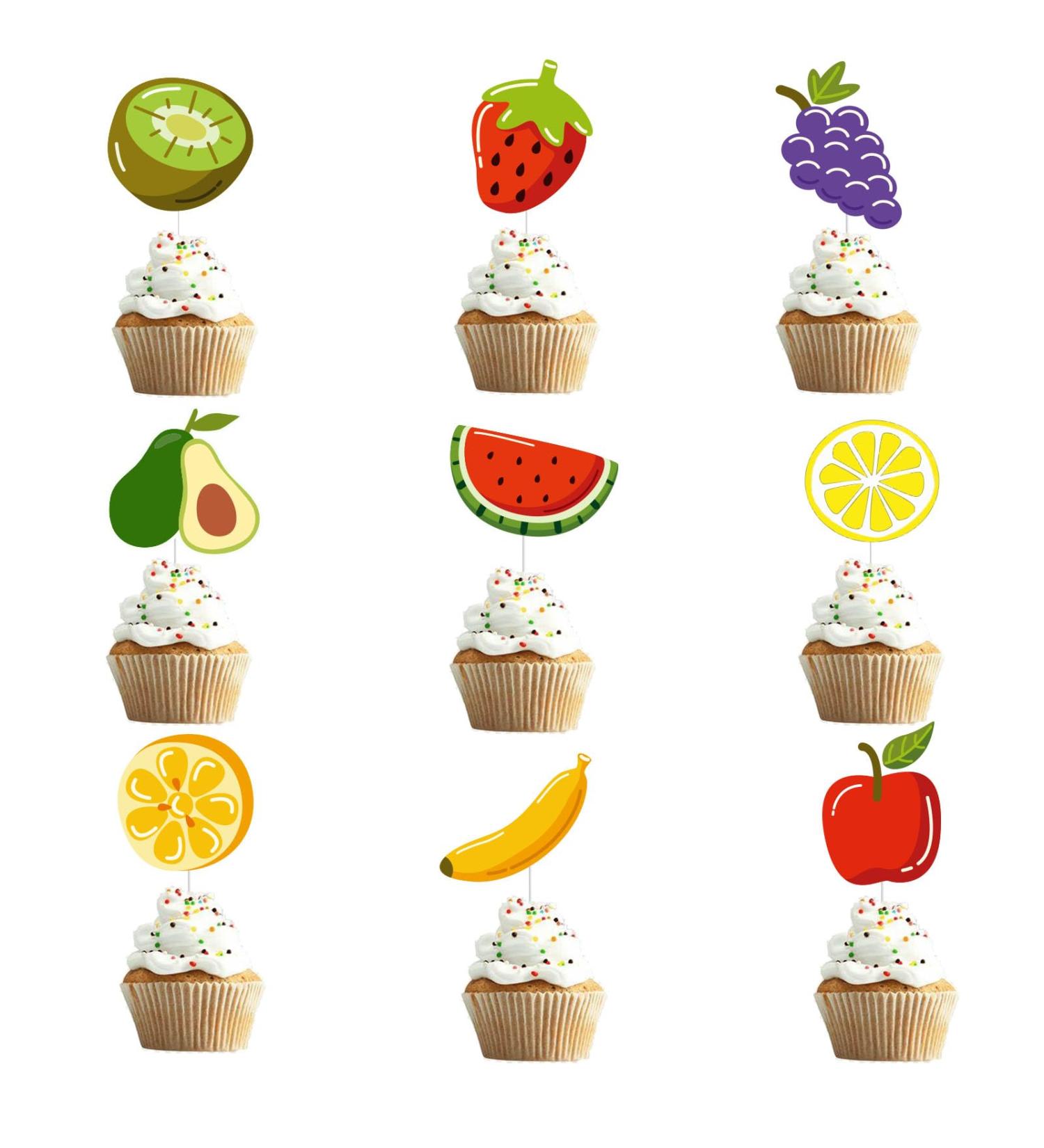 36Pcs Fruit Happy Birthday Cupcake Toppers Tropical Summers Cupcake Dessert Muffin Food Cake Picks Hawaii Fruit Baby Shower Wedding Party Themed Birthday Party Supplies - Buy Online on GoSupps.com