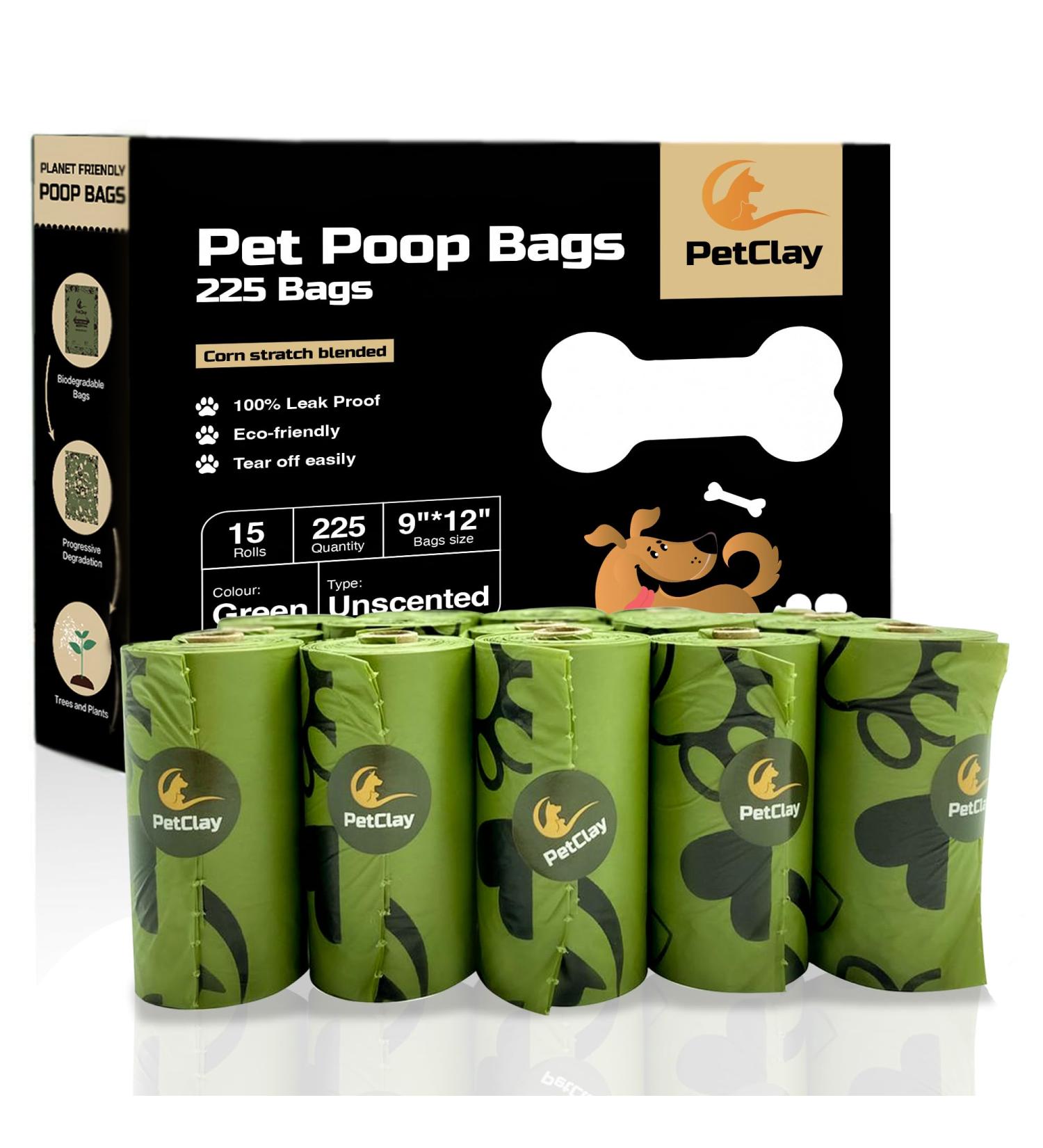 Petclay Biodegradable Dog Poop Bags - 225 Leak Proof & Thick Waste Bags - Buy Online on GoSupps.com