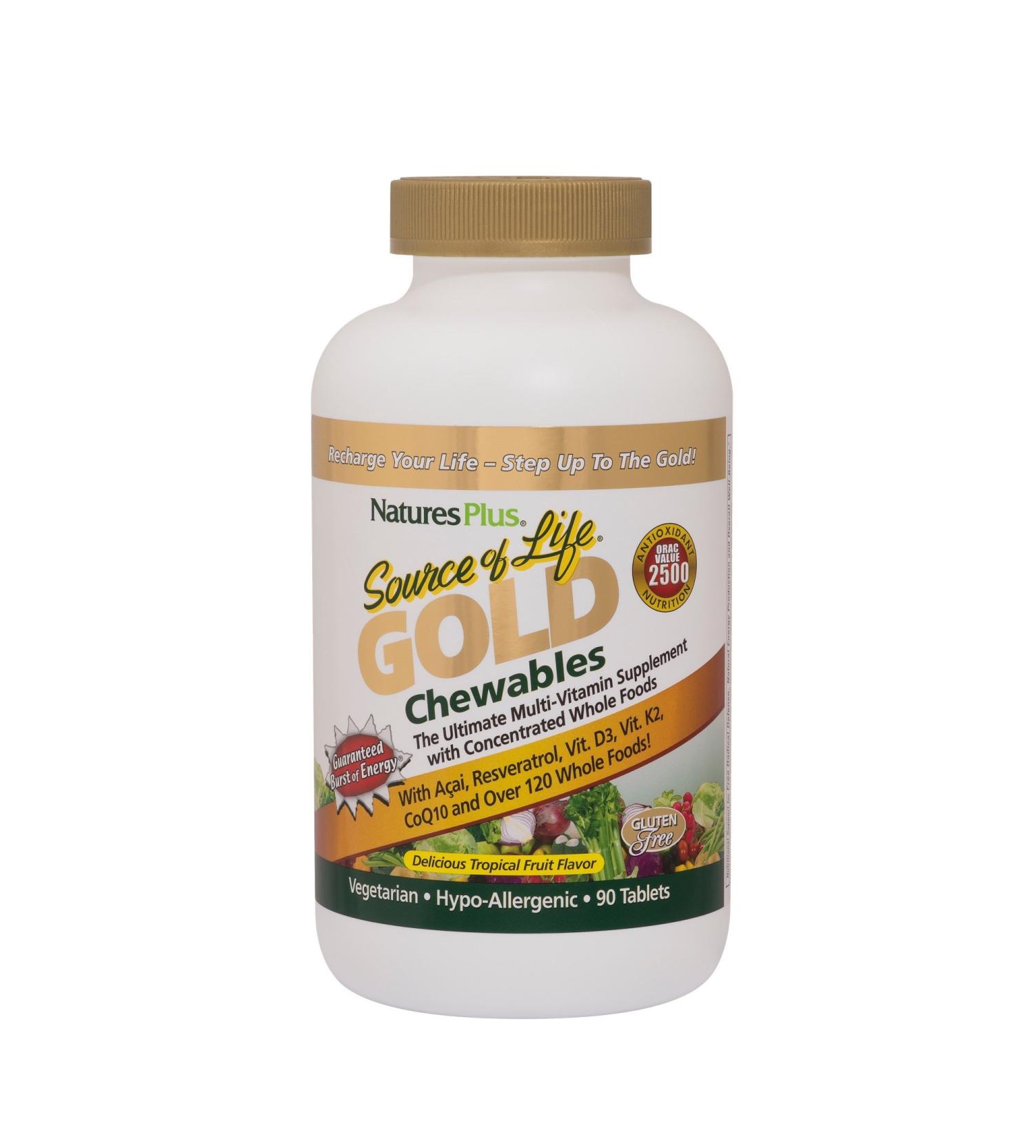Nature's Plus Source of Life Gold Chewables - Tropical Fruit Flavor, 90 Tablets | Premium Multivitamins - Buy Online on GoSupps.com