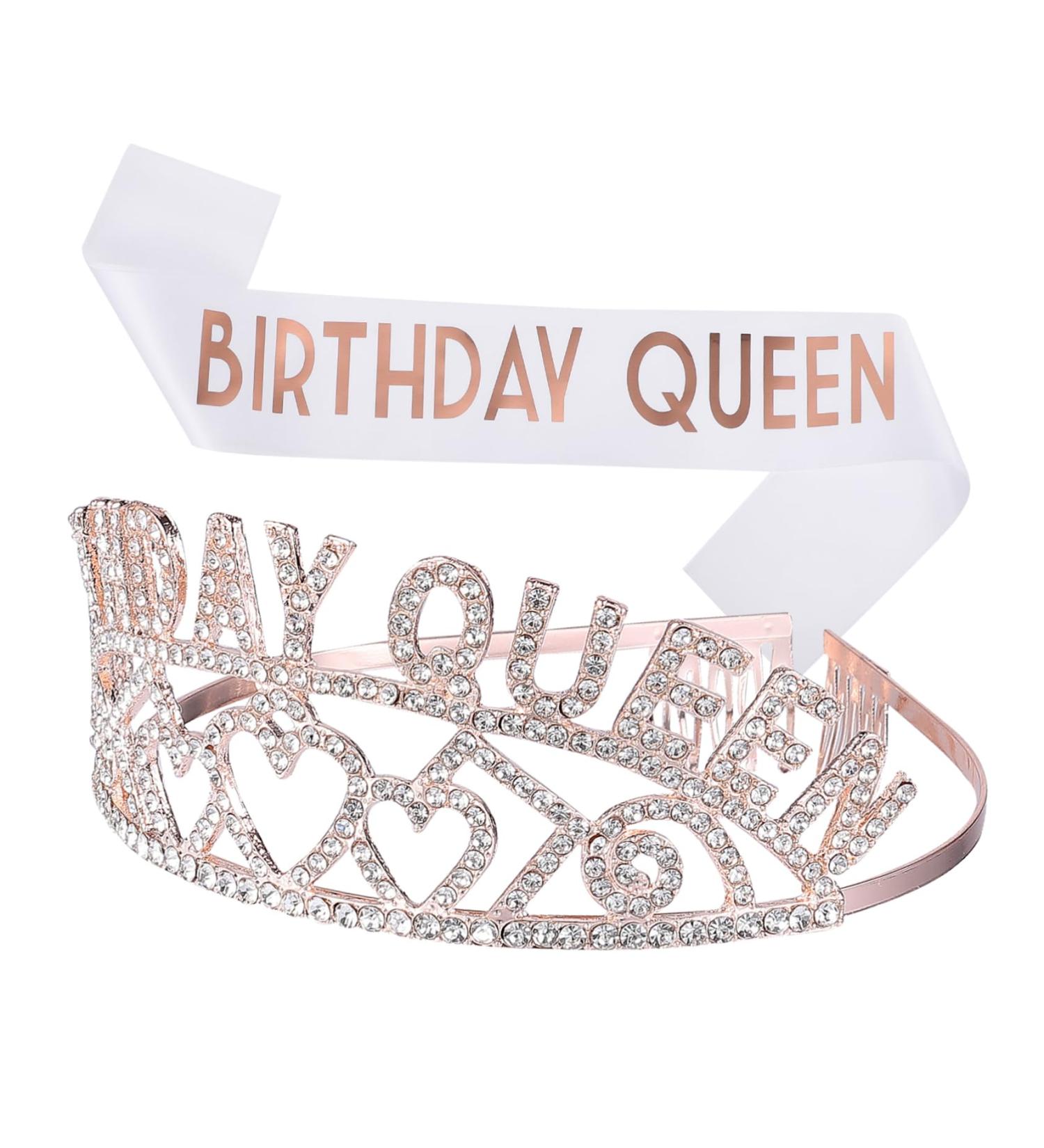 Crown Strap Set Party Tiara Girls Tiara Girl Queen Sash With Sash Girls Prom Headband Birthday Party Supplies Belts for Women Hair Ties for Women Miss Crystal Happy Birthday Cloth - Buy Online on GoSupps.com