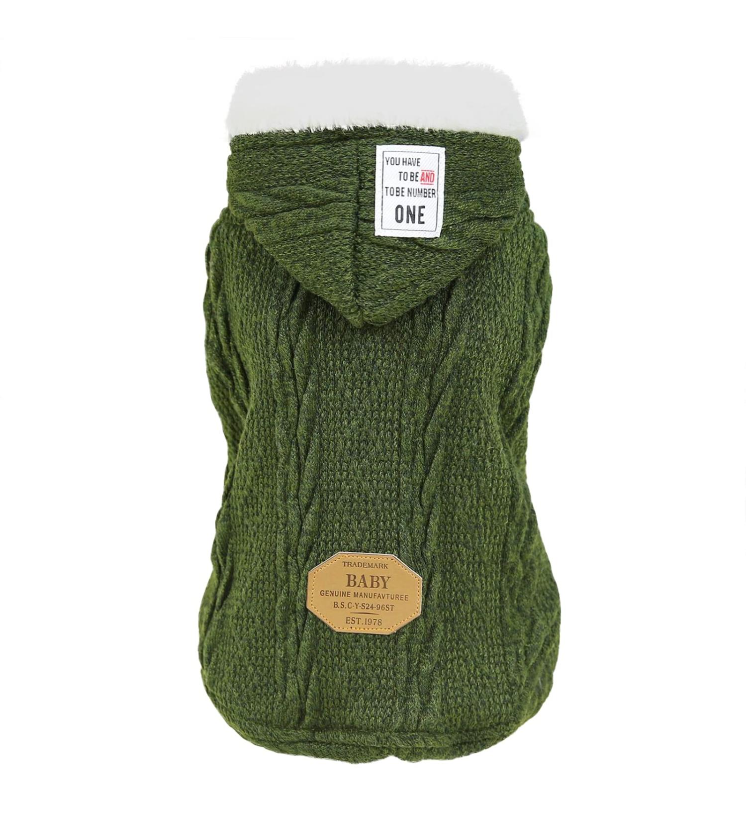 Dog Sweater for Small & Medium Dogs | Warm Wool Hoodie with Hat | Classic Green Fleece Turtleneck | Winter Pet Clothes - Buy Online on GoSupps.com