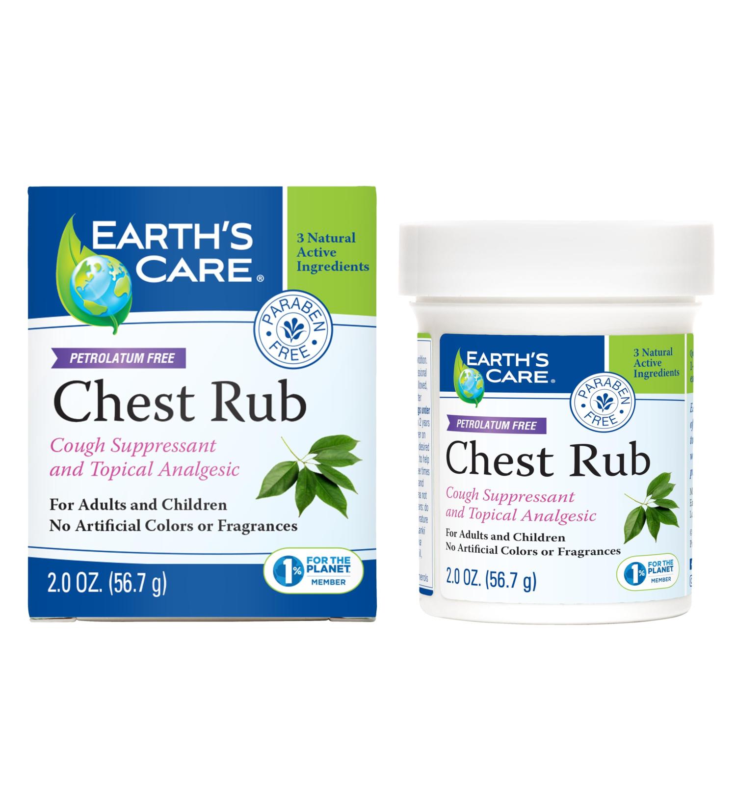 Earth's Care Petrolatum Free Chest Rub Cough Suppressant and Topical Analgesic 2.0 OZ - Buy Online on GoSupps.com