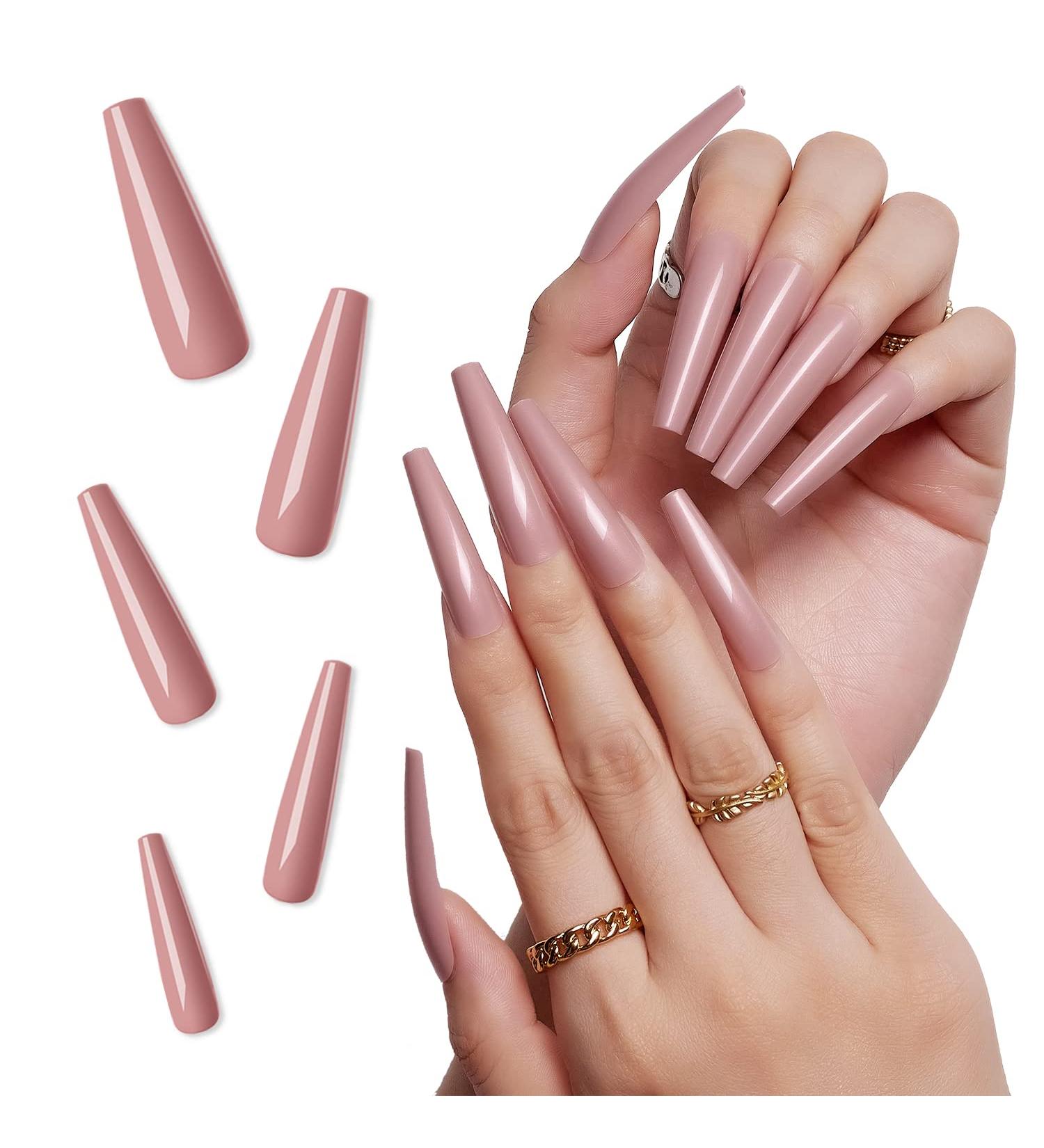 24 Pcs Makartt Champagne Brown Extra Long Press On Nails Kit - Acrylic Tips with Glue, Adhesive Tabs, File, Stick - DIY Nail Art for Women - Buy Online on GoSupps.com