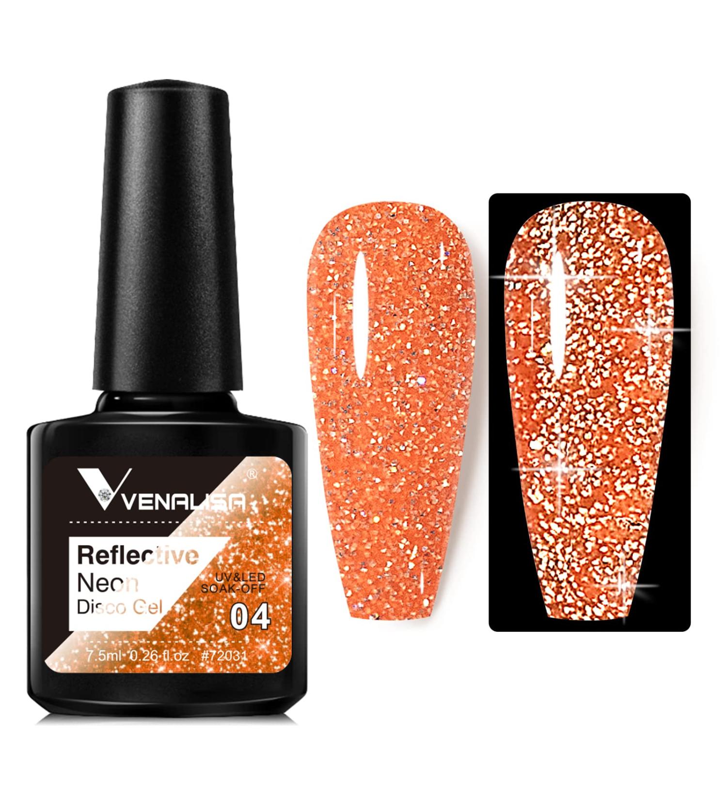 VENALISA Bright Orange Reflective Glitter Gel Polish Sparkling Shiny Disco gel Nail Polish Long Lasting soak off Nail Drying Under UV LED Lamp Nail Art Summer Nail Salon BD04 - Buy Online on GoSupps.com