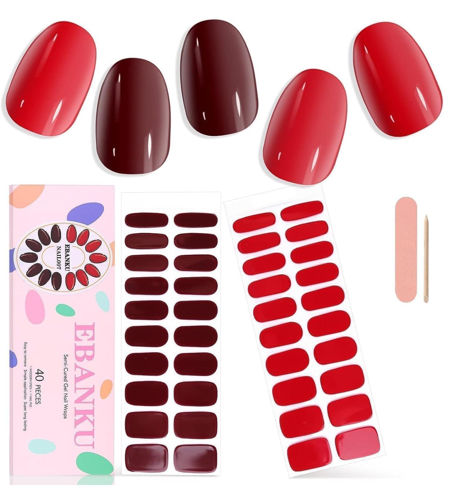 EBANKU 40 PCS Gel Nail Strips Gel Nail Strips Full Wraps Adhesive Gel Nail Stickers with Nail File and Stick(UV/LED Lamp Required) (1) - Buy Online on GoSupps.com