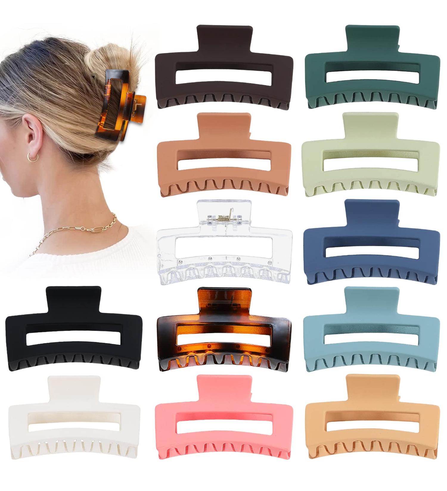 Sisiaipu 3.5 Inch Medium Hair Claw Clips 12 Pcs - Matte Rectangular Hair Clips for Thin Hair - Non-slip Acrylic Banana Jaw Clips Hair Accessories for Women and Girls - Buy Online on GoSupps.com