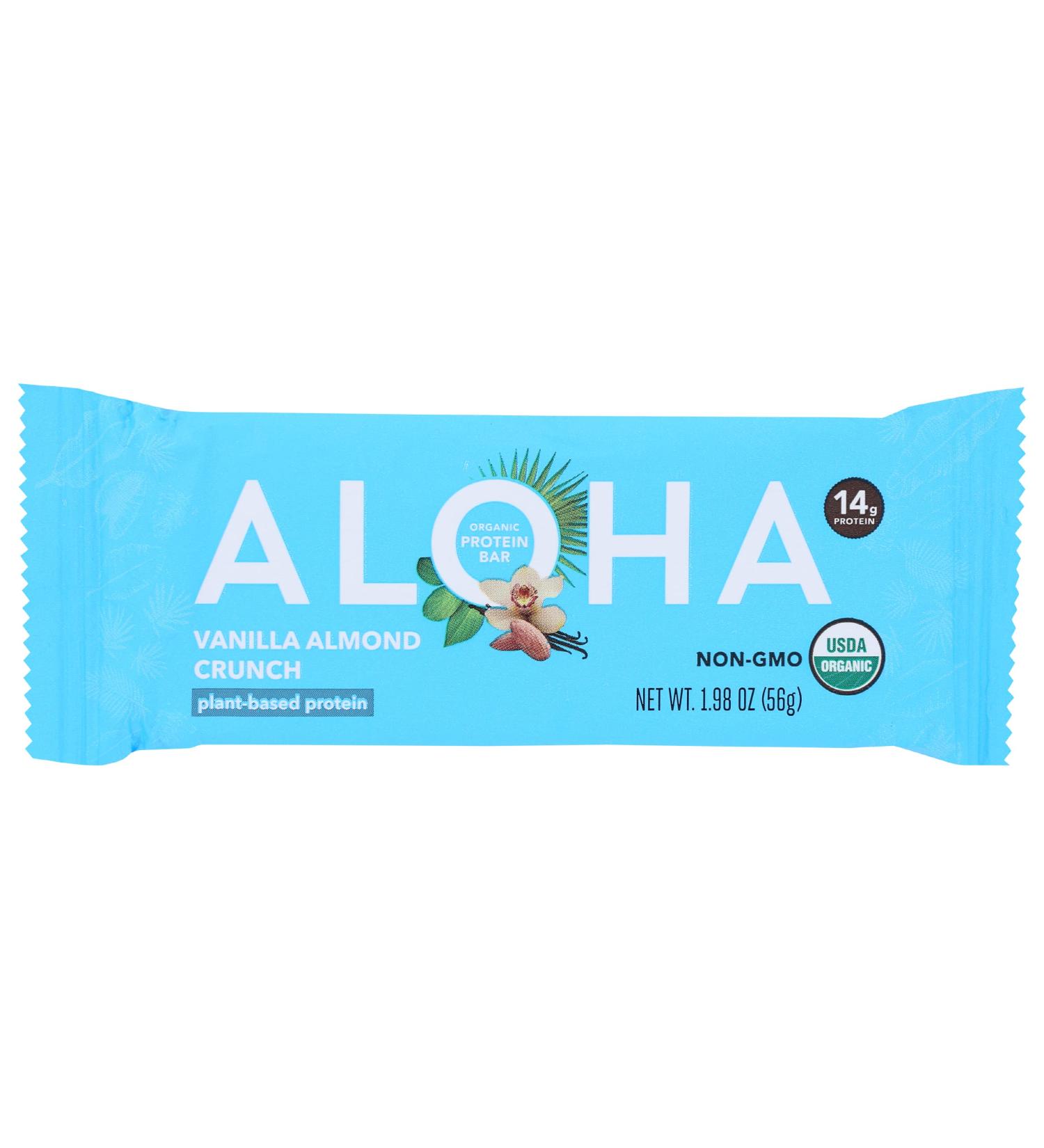 Aloha Organic Vanilla Almond Crunch Protein Bars - 14g Plant-Based Protein Gluten-Free Non-GMO USDA Certified Organic 12 Pack - Buy Online on GoSupps.com