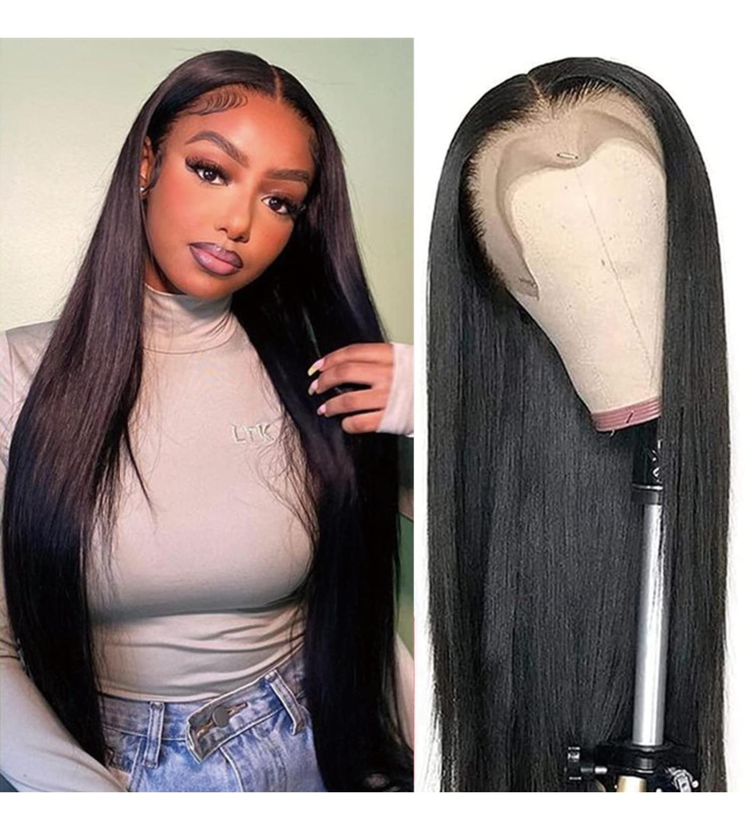 22inch Straight 13x6 Lace Front Wig Human Hair 180% Density Pre Plucked Transparent Lace Frontal Wig for Black Women - Brazilian Virgin Hair, Bleached Knots - Buy Online on GoSupps.com