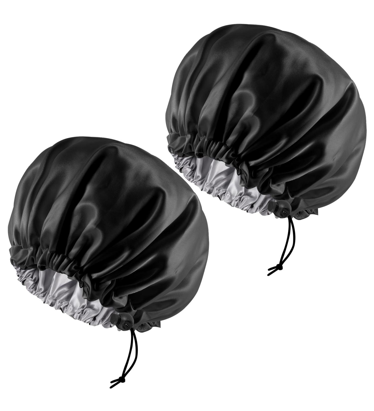 Adjustable Silk Bonnet Set - Double Sided Satin Sleep Caps for Women - Black - Protects Curly and Natural Hair - 2 Pieces - 36cm - Buy Online on GoSupps.com