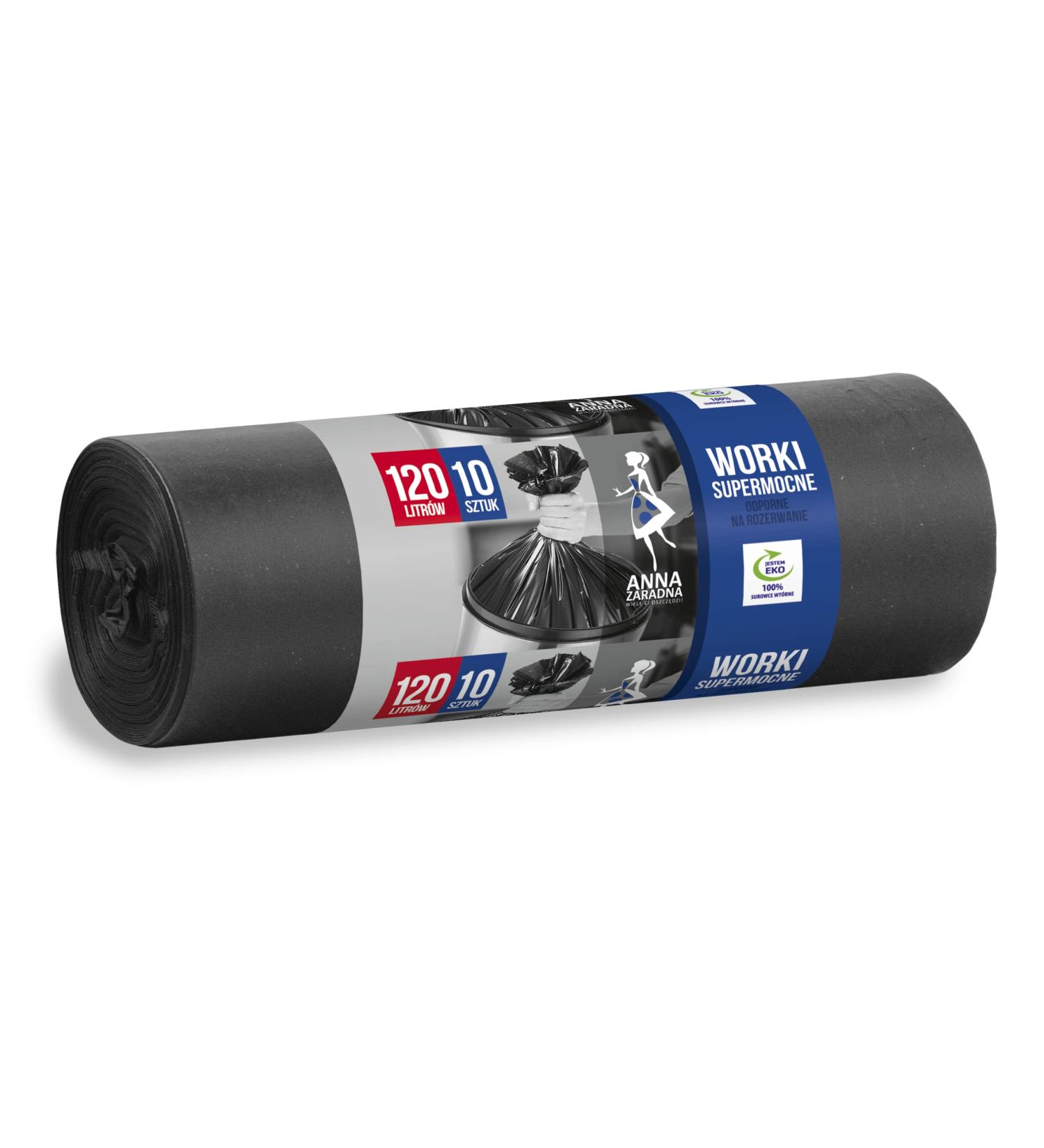 Anna Zaradna ST-AZ-001972 garbage bag tearproof super strong 120l |10 pieces |Garbage sack garbage bag waste bags for the household waste office made of thick LDPE regranulate film Color: black 120 l