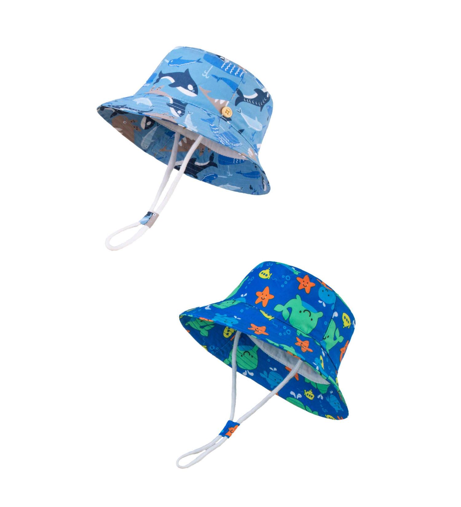 LANGZHEN Toddler Beach Sun Hat with Chin Strap - Whale+Fish Design | 1-2 Years - Buy Online on GoSupps.com