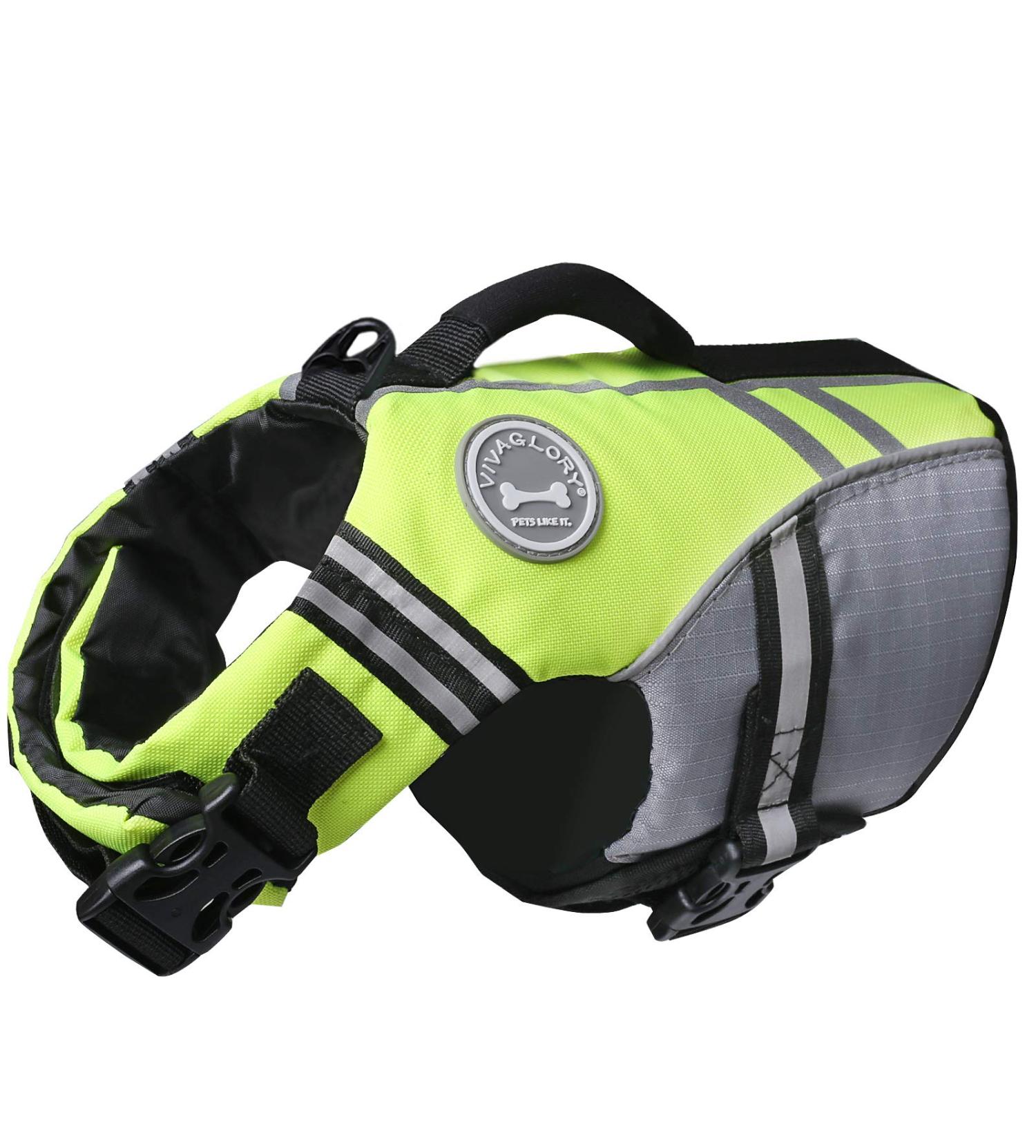 Vivaglory Neon Yellow Dog Life Jacket - Adjustable & Durable Excellent Buoyancy for Small Dogs XS (43-51 cm Chest) - Buy Online on GoSupps.com