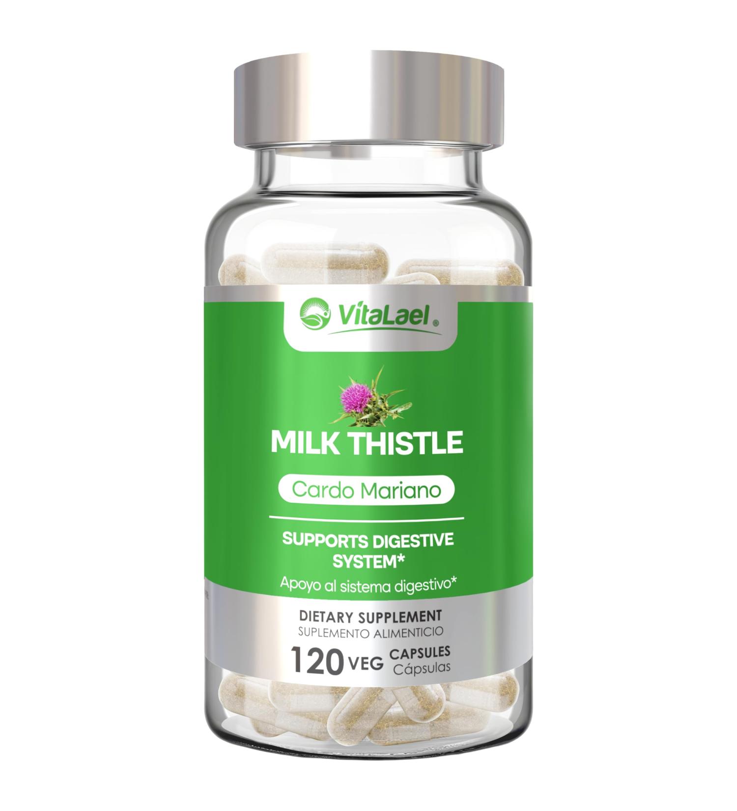 VitaLael Milk Thistle - Premium Silymarin Extract 120 Capsules - Natural Liver Wellness Support Supplement with Antioxidants