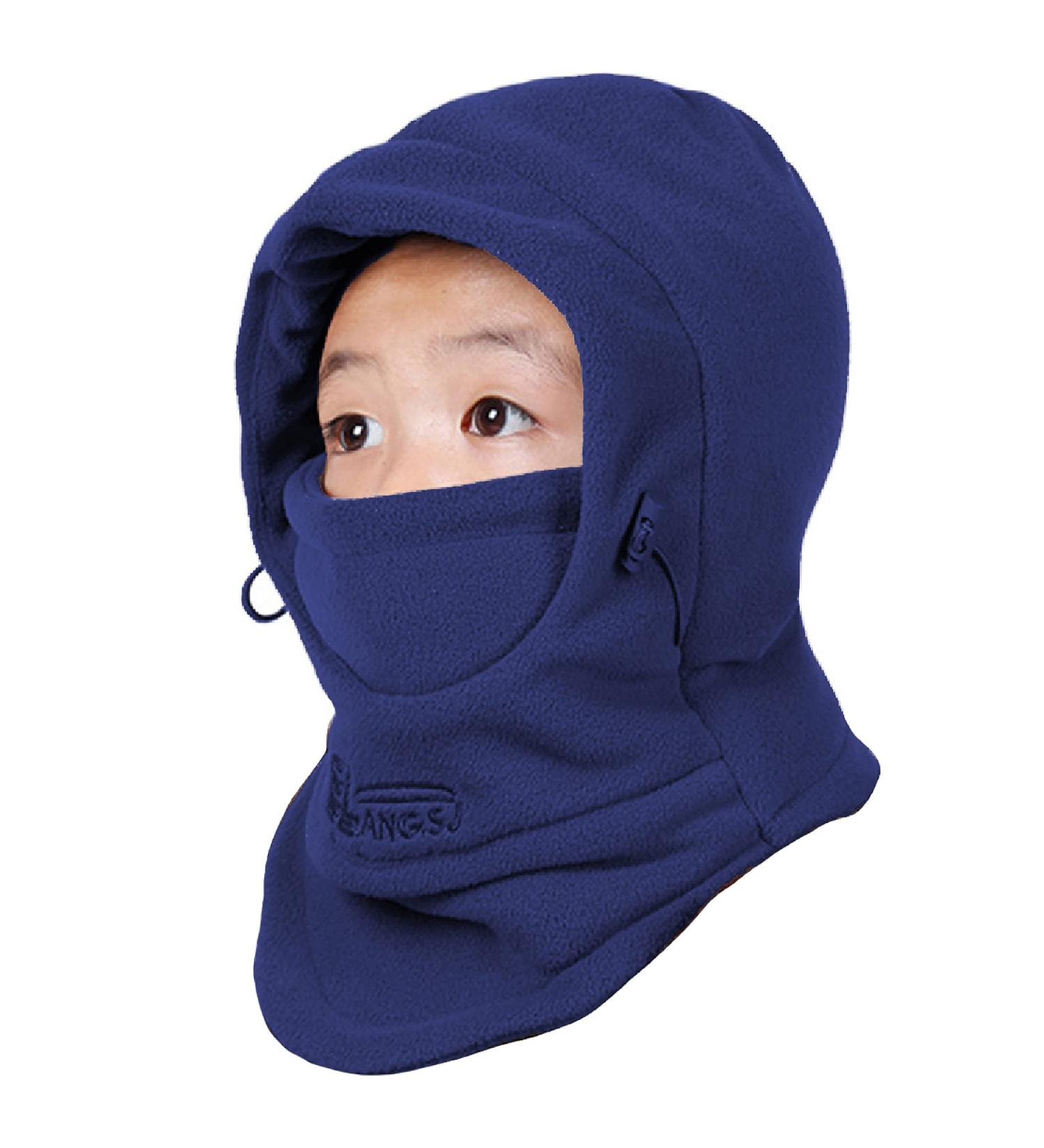 Azarxis Children's Storm Hood & Fleece Balaclava Face Mask | Adjustable Navy Blue Winter Ski Hat & Scarf for Outdoor Sports - Buy Online on GoSupps.com