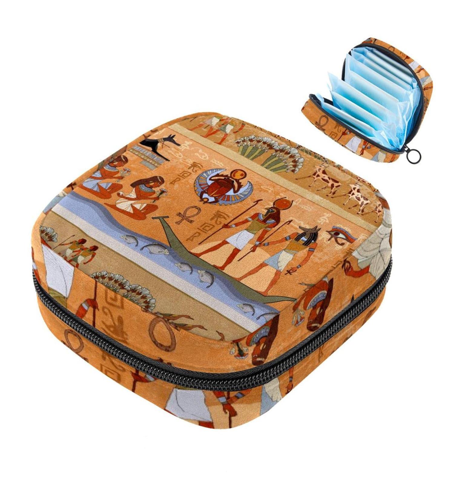 Ancient Egypt Scene Sanitary Napkins Storage Bag | Portable Menstrual Cup Pocket with Zipper for Teen Girls & Women - Buy Online on GoSupps.com