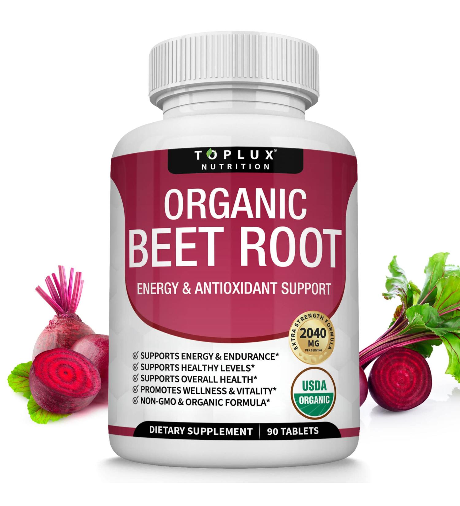 Organic Beet Root Powder Tablets - 2040mg Nitric Oxide Support for Circulation & Energy | Non-GMO, 90 Tablets - Buy Online on GoSupps.com