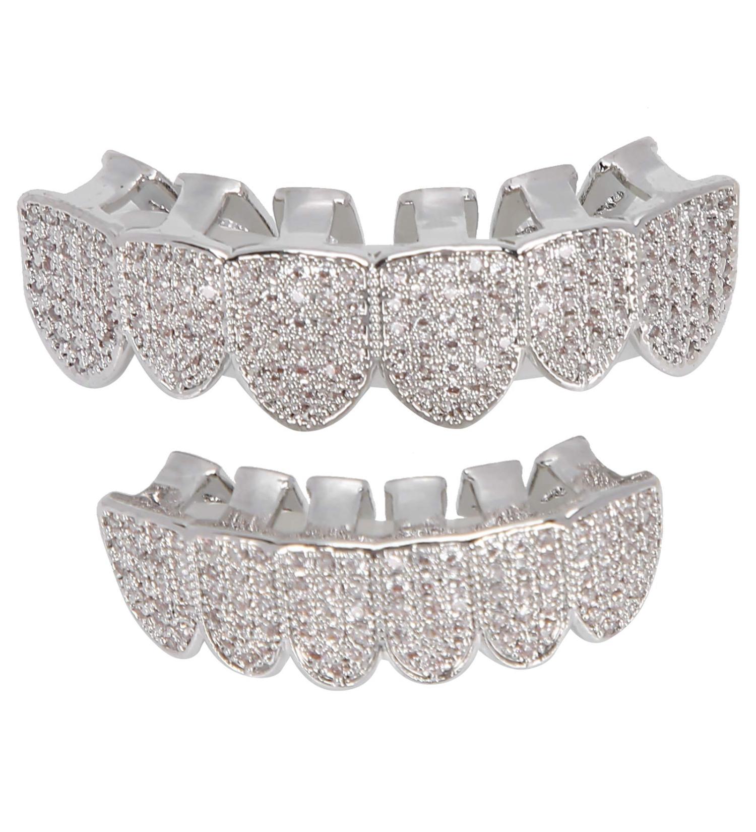 Cold-Plated Copper Teeth Set for Halloween | Bling Hip Hop Mouth Grills in Silver & Gold Finish - Perfect for Men & Women - Buy Online on GoSupps.com