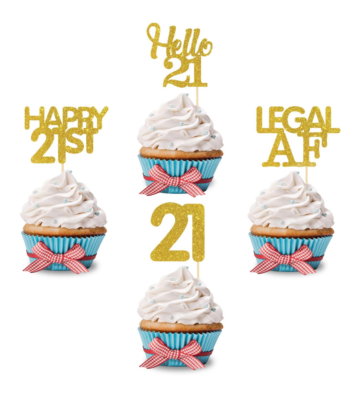Ambishi 24pcs 21st Birthday Cupcake Toppers Gold Glitter 21 Years Old Birthday Party Favors Cupcake Picks for Boy Girl Hello 21 Happy 21st Birthday Sign Party Decoration Supplies (21) - Buy Online on GoSupps.com