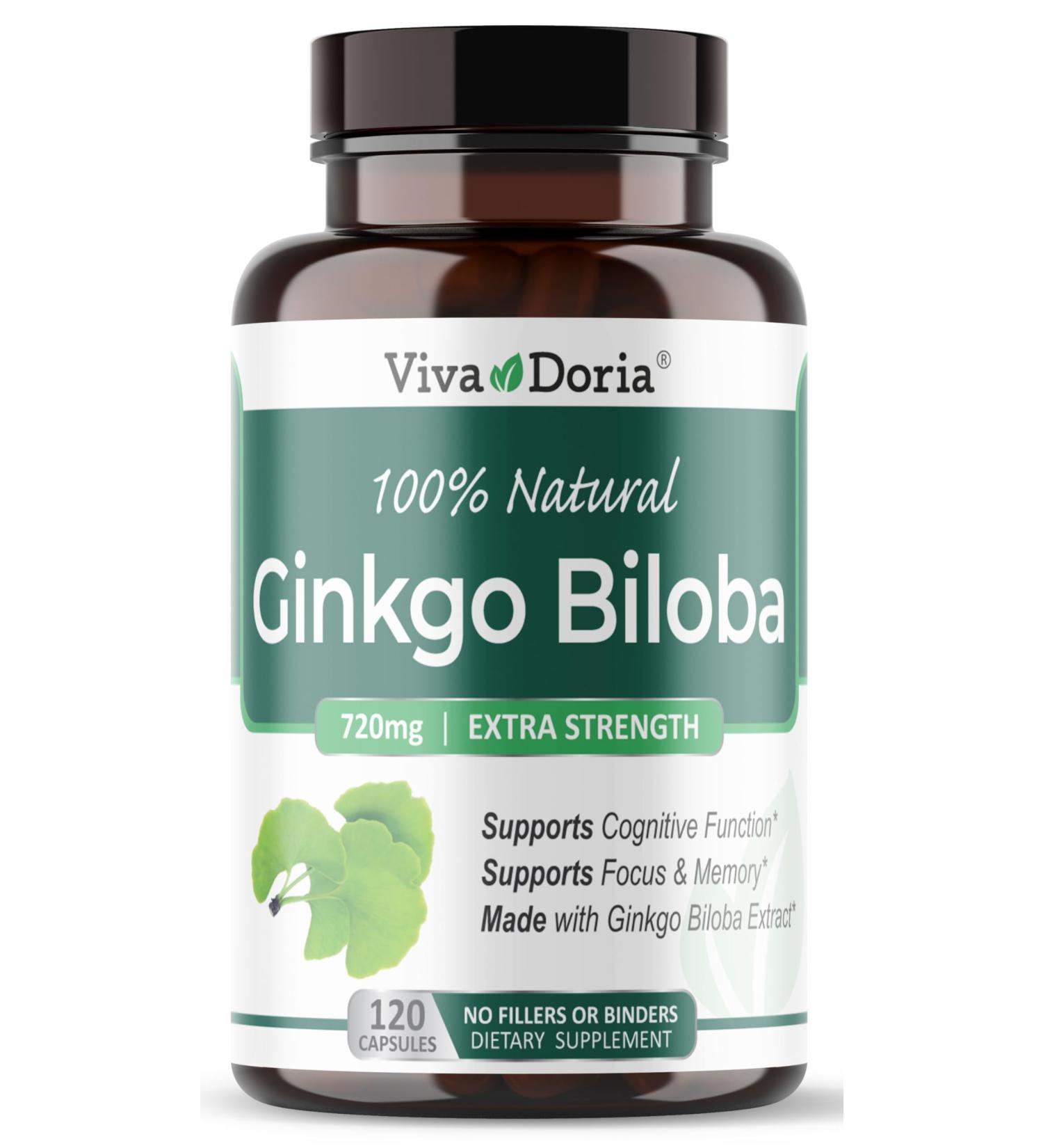 Viva Doria Ginkgo Biloba 720mg, Supports Brain Function & Memory Support, 120 Vegetable Capsules - Buy Online on GoSupps.com