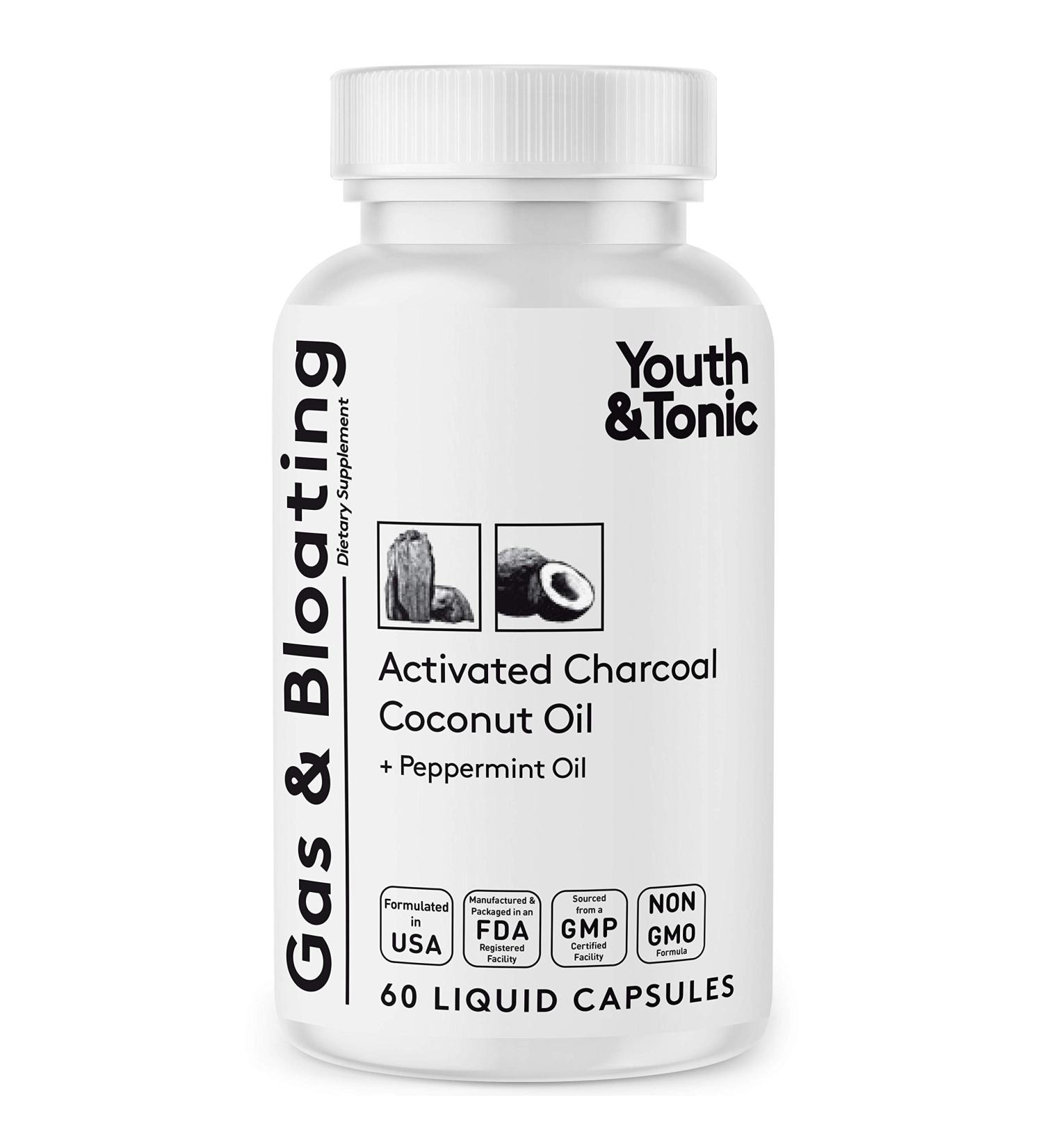 Organic Activated Charcoal Pills with Peppermint for Bloating & Gas Relief | Liquid Capsules for Digestive Health | Natural Detox for Men & Women - Buy Online on GoSupps.com