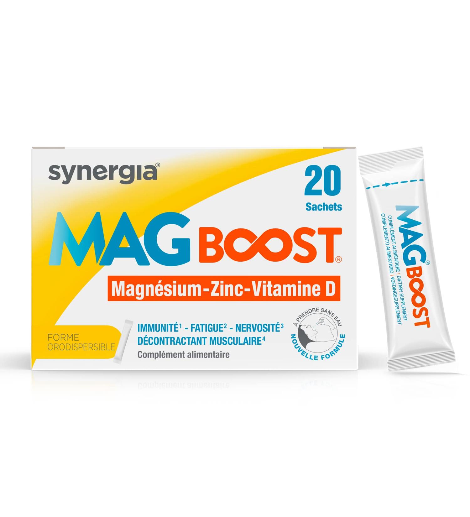 MAG BOOST 20 Sachets | Triple Action on Immunity Fatigue and Nervousness | A Synergy of Highly Assimilable Liposomal Magnesium Vitamin D and Zinc | SYNERGIA laboratory - Buy Online on GoSupps.com