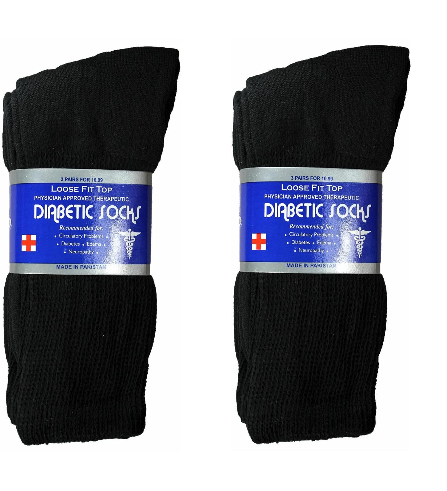 Crew Cotton Diabetic Socks for Men and Women - Size 13-15, Black (6 Pairs) - Buy Online on GoSupps.com