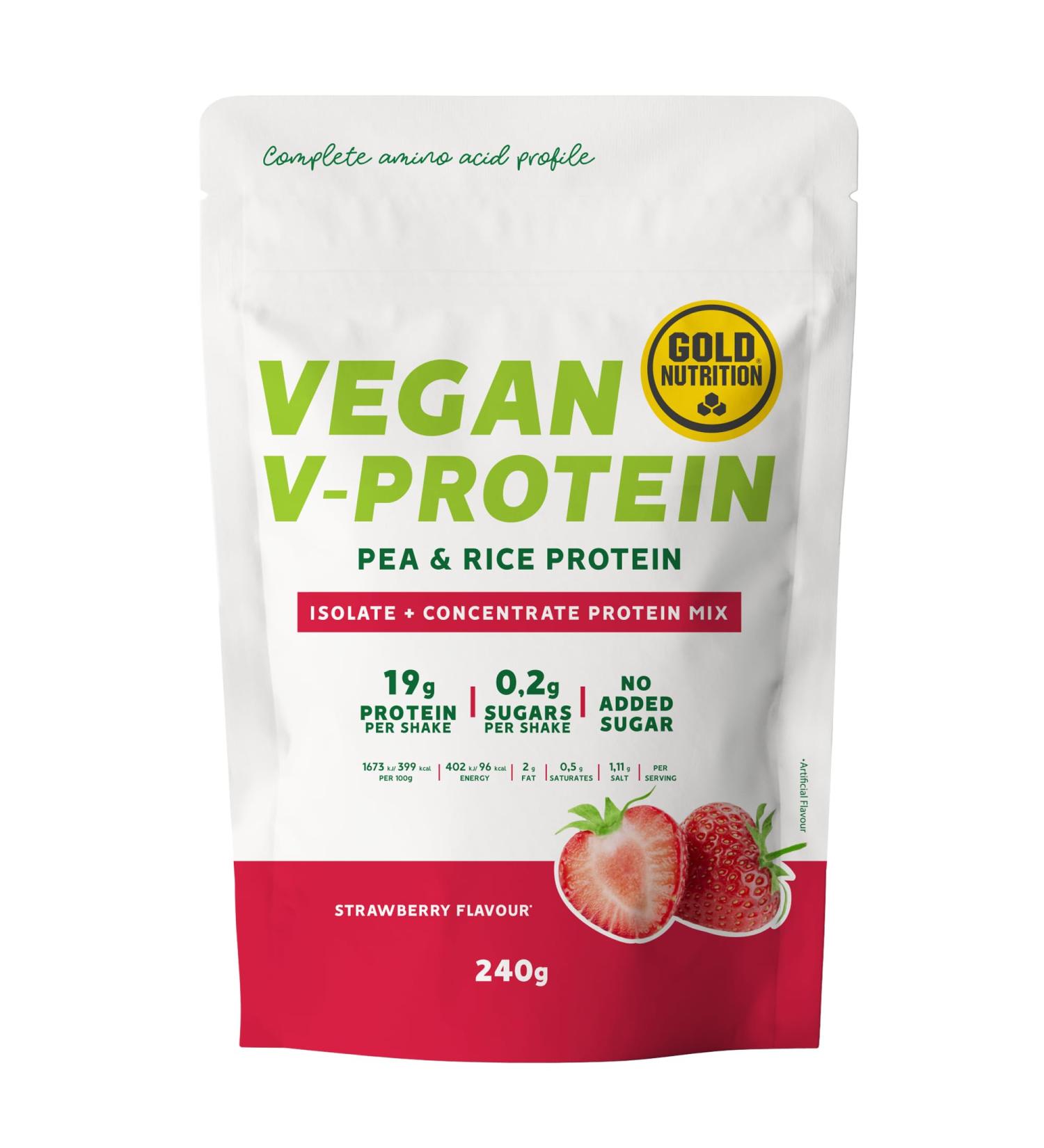 Goldnutrition V-Protein 240 g Strawberry Vegetable Protein - Buy Online on GoSupps.com