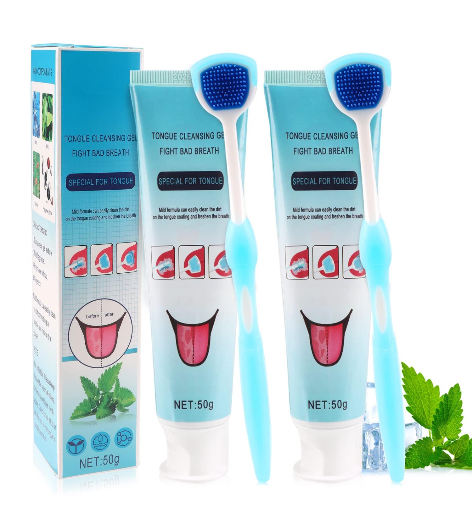2 Pcs Tongue Scraper Kit with Cleaning Gel and Brush | Easy to Use Tongue Scrubber for Men and Women - Buy Online on GoSupps.com
