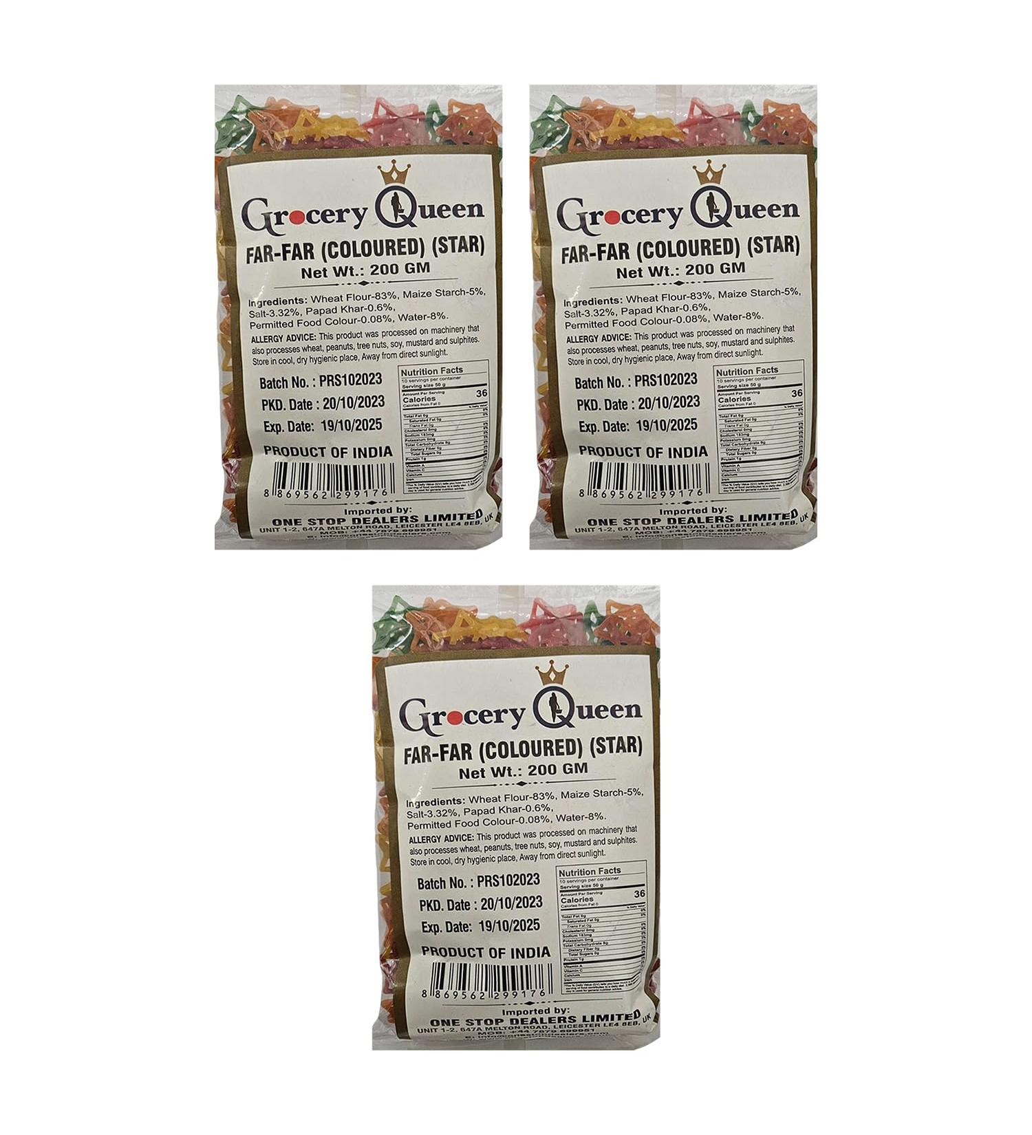One Stop Dealers Far Far (Fryums) (200 Gram) - A Flaky Crispy And A Bit Sweet And Salty In Taste Vibrant Snacks Either Eaten As A Snacks Or Served To Accompany A Meal (Colored Star Pack of 3)