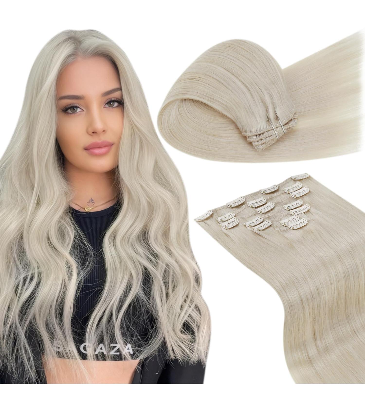 Shop Laavoo 60cm Clip-In Real Hair Extensions - Platinum Blond #60 120g Remy Human Hair 7 Pieces for Volume & Length - International Shipping Available - Buy Online on GoSupps.com