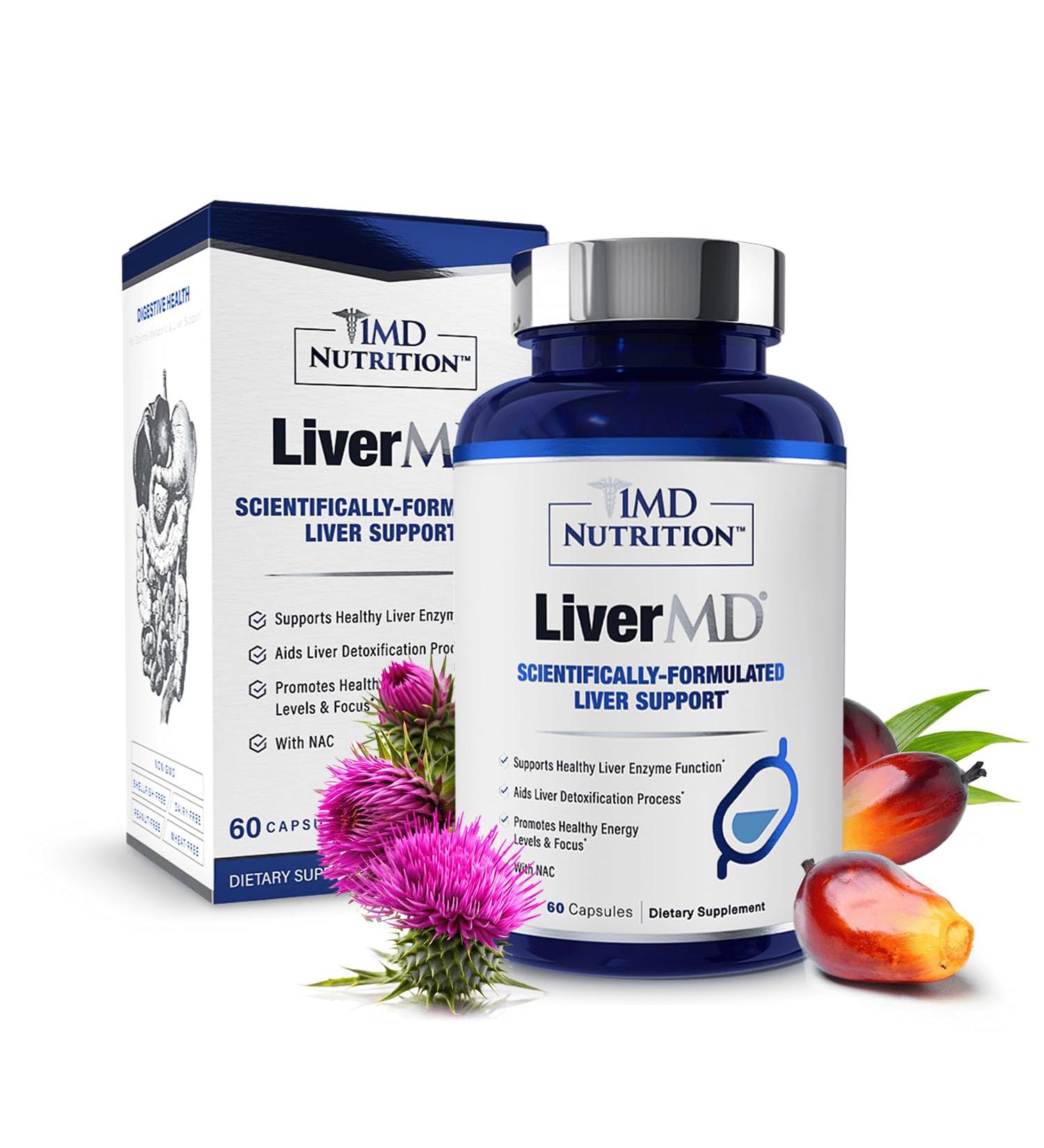 1MD Nutrition LiverMD - Liver Support Supplement | Siliphos Milk Thistle Extract & NAC - Supports Healthy Energy Immunity & Overall Health - Liver Cleanse & Support | 60 Capsules NAC 60 Count (Pack of 1) - Buy Online on GoSupps.com
