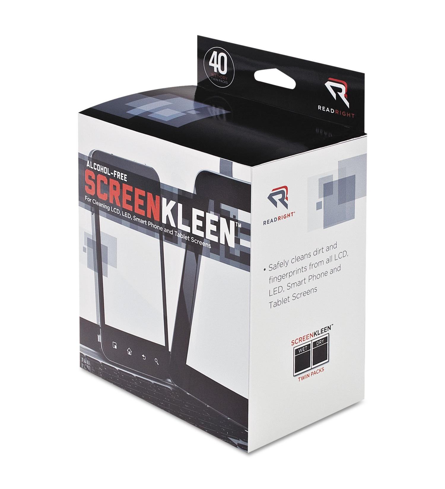 Buy Read Right RR1391 ScreenKleen Alcohol-Free Wet Wipes - 5x5 40/Box for Screen Cleaning | Fast International Shipping - Buy Online on GoSupps.com