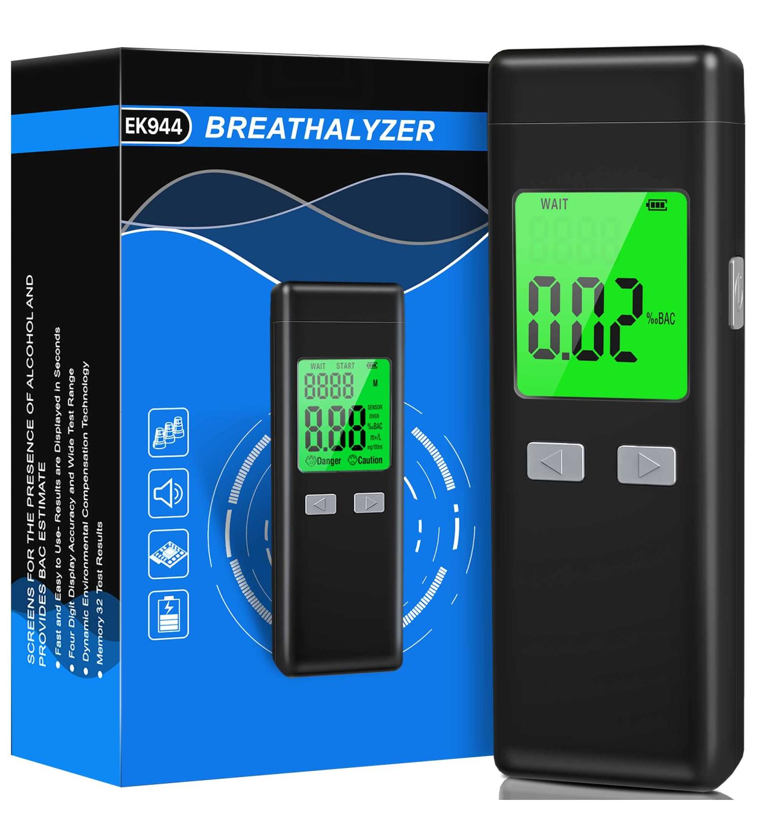 Figollty Professional-Grade Breathalyzer Alcohol Tester with Memory & Warning Function (Black, 10 Mouthpieces) - Ideal for Personal & Professional Use - Buy Online on GoSupps.com