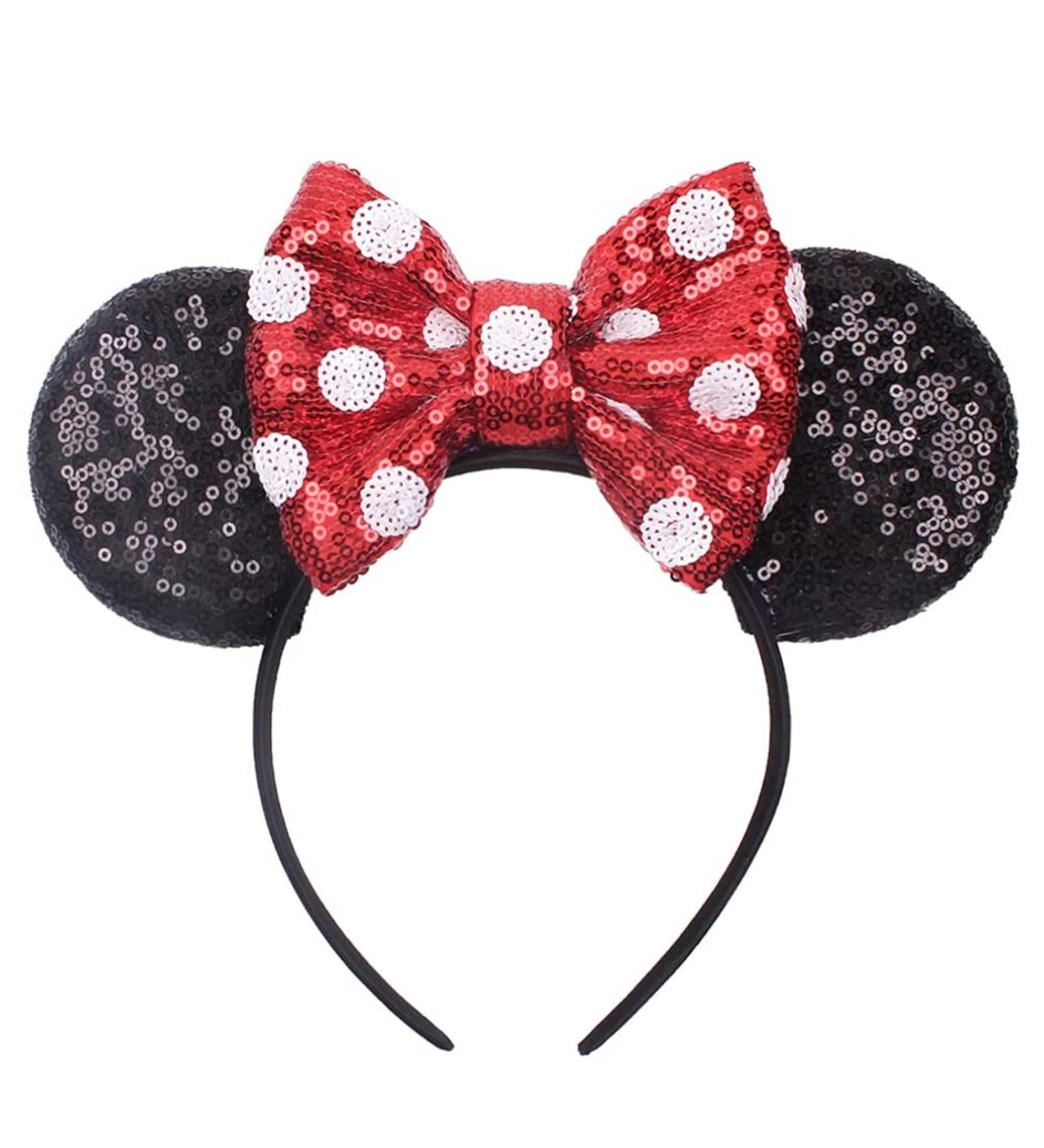 Mouse Ears Bow Headbands Shiny Bows Glitter Party Decoration Cosplay Costume for Kids Girls Women Princess Party Decorations Cosplay (Black+Red)) 3 - Buy Online on GoSupps.com