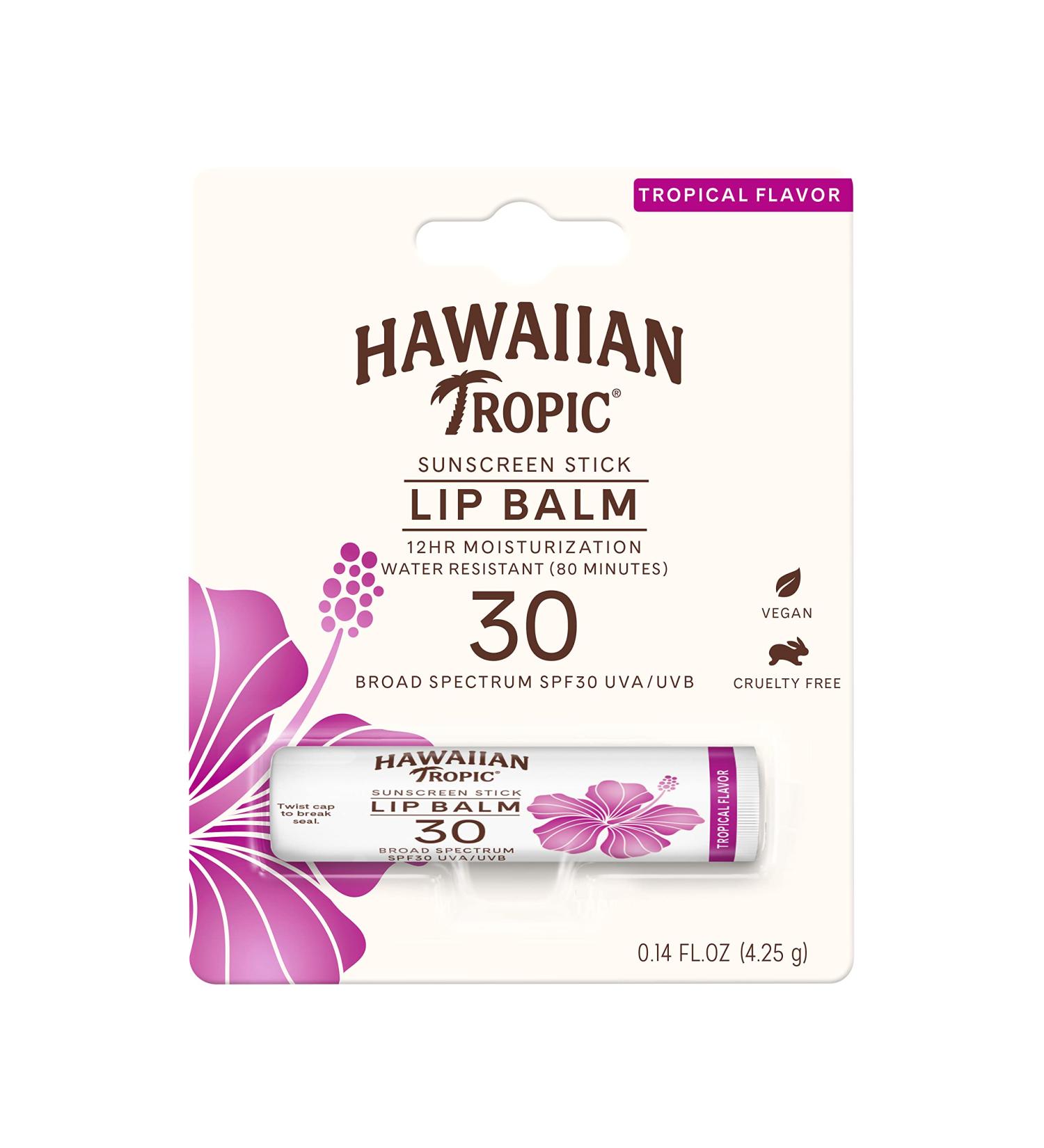 Hawaiian Tropic Lip Balm Sunscreen Stick SPF 30 0.14oz - Pack of 10 | Moisturizing Sun Protection - Buy Online on GoSupps.com